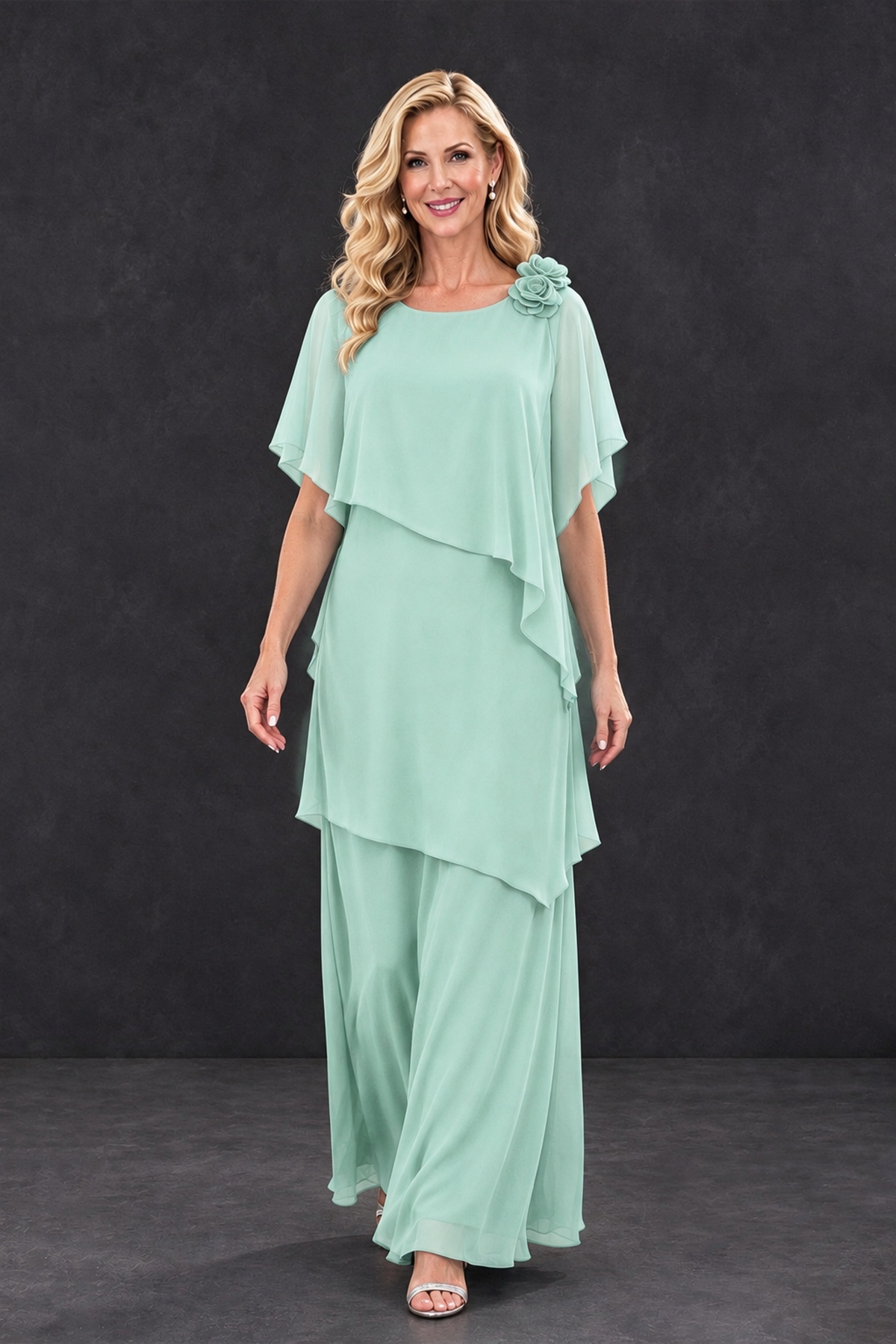 BOLODOO Mint Green Tiered Flutter Sleeve Mother of the Bride Maxi Dress - Mint Green - Mint Green_4