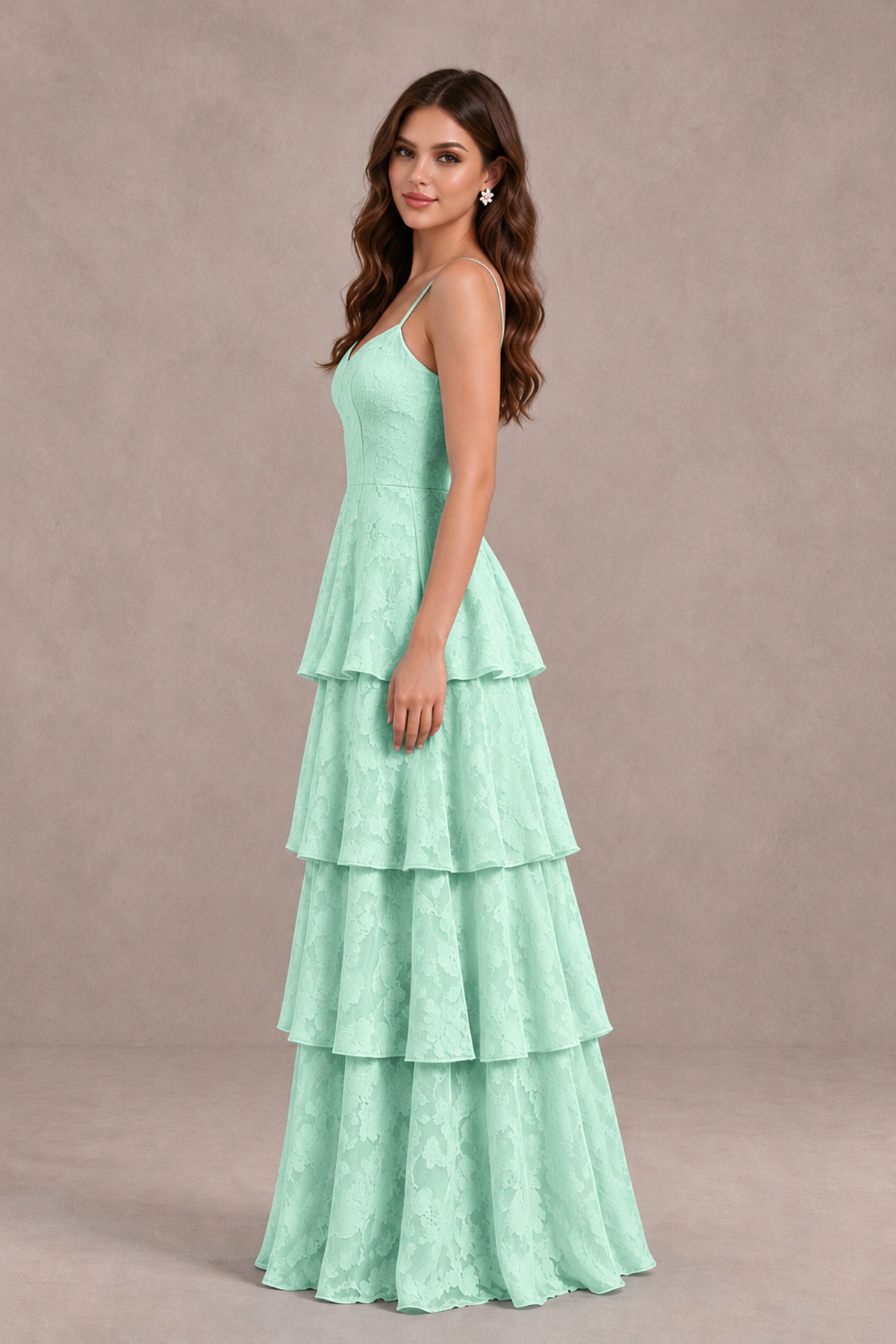BOLODOO Mint Green Tiered Floral-Textured Spaghetti Strap Maxi Dress - Mint Green - Mint Green_4
