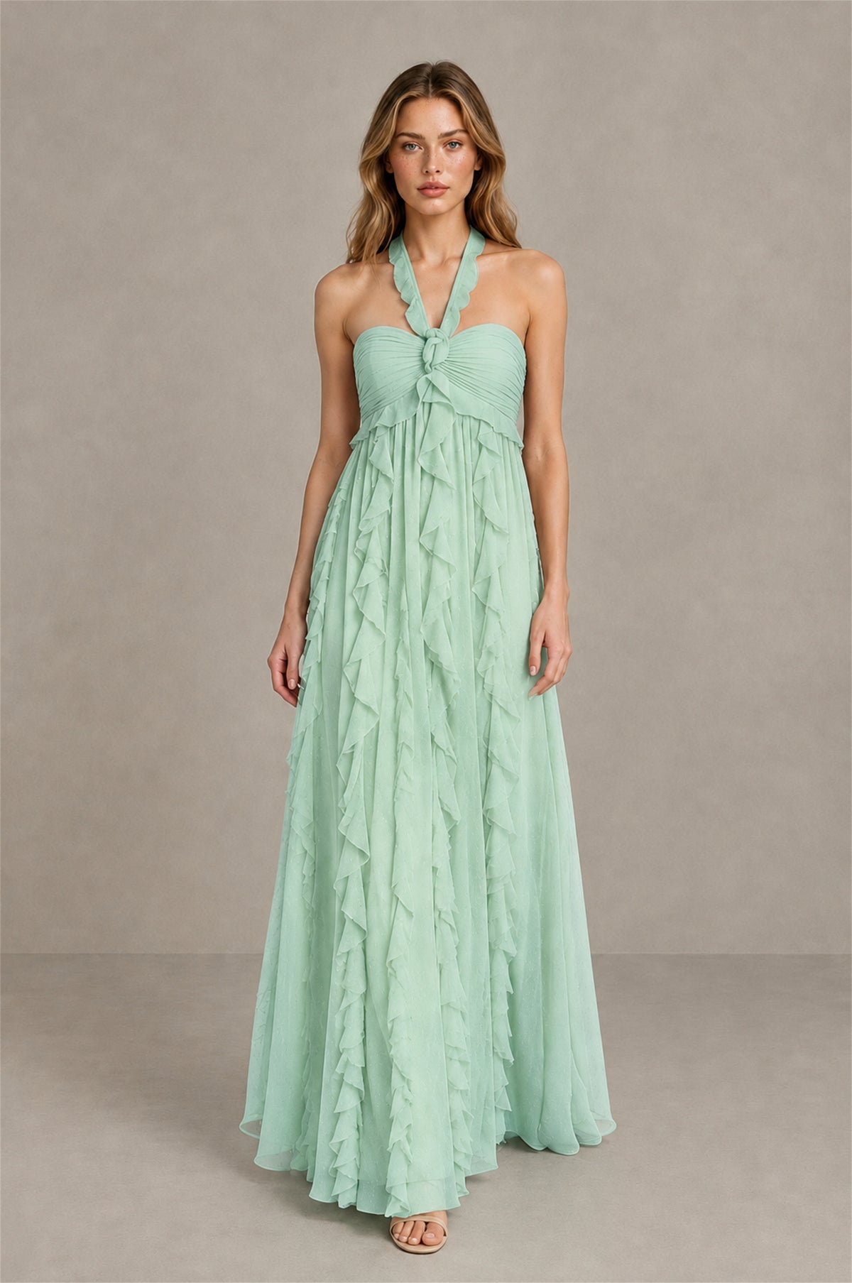 BOLODOO Mint Green Halter Ruffle A-Line Floor-Length Evening Dress - Mint Green - Mint_Green_4