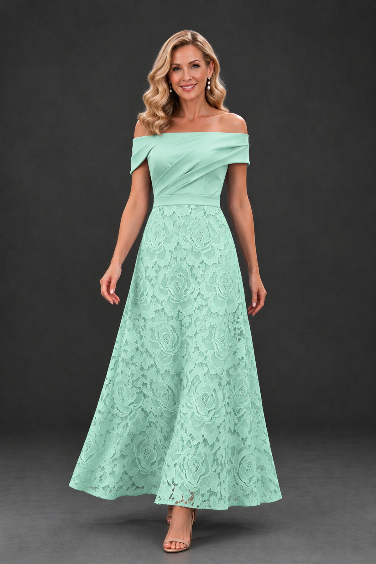 BOLODOO Mint Green Off-the-Shoulder Floral A-Line Mother of the Bride Dress - Mint Green - Mint Green_4