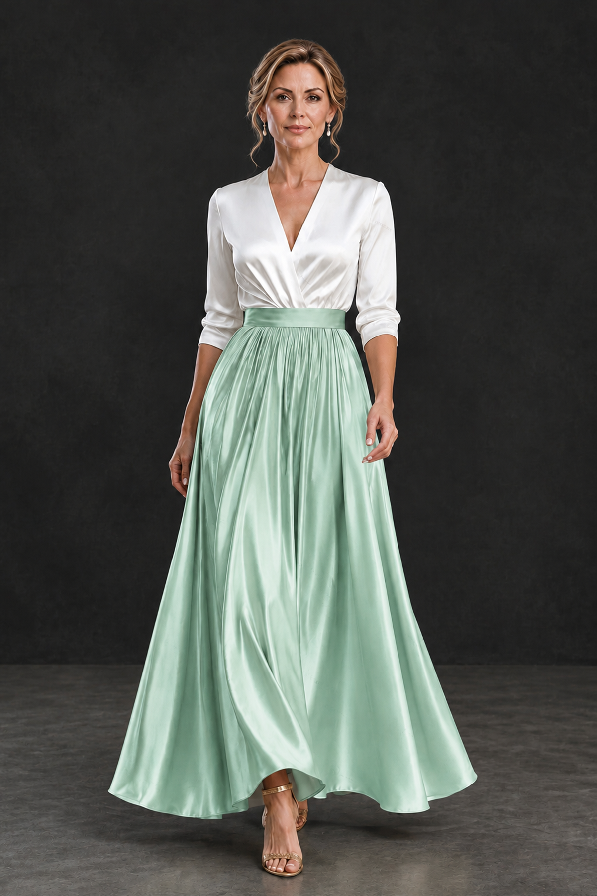 BOLODOO Mint Green and White V-Neck A-Line Mother of the Bride Dress - Mint Green - Mint Green_4