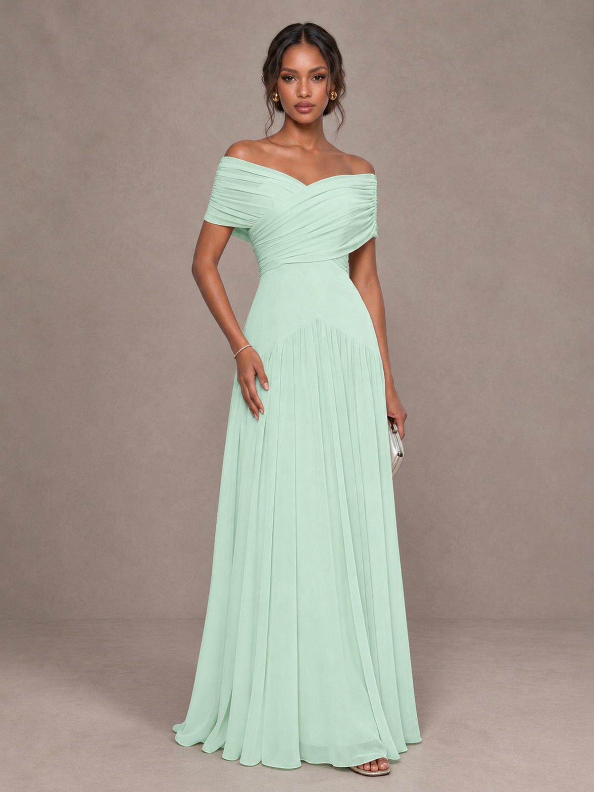BOLODOO Mint Green Off-Shoulder Ruched A-Line Bridesmaid Dress - Mint Green - Mint Green (1)