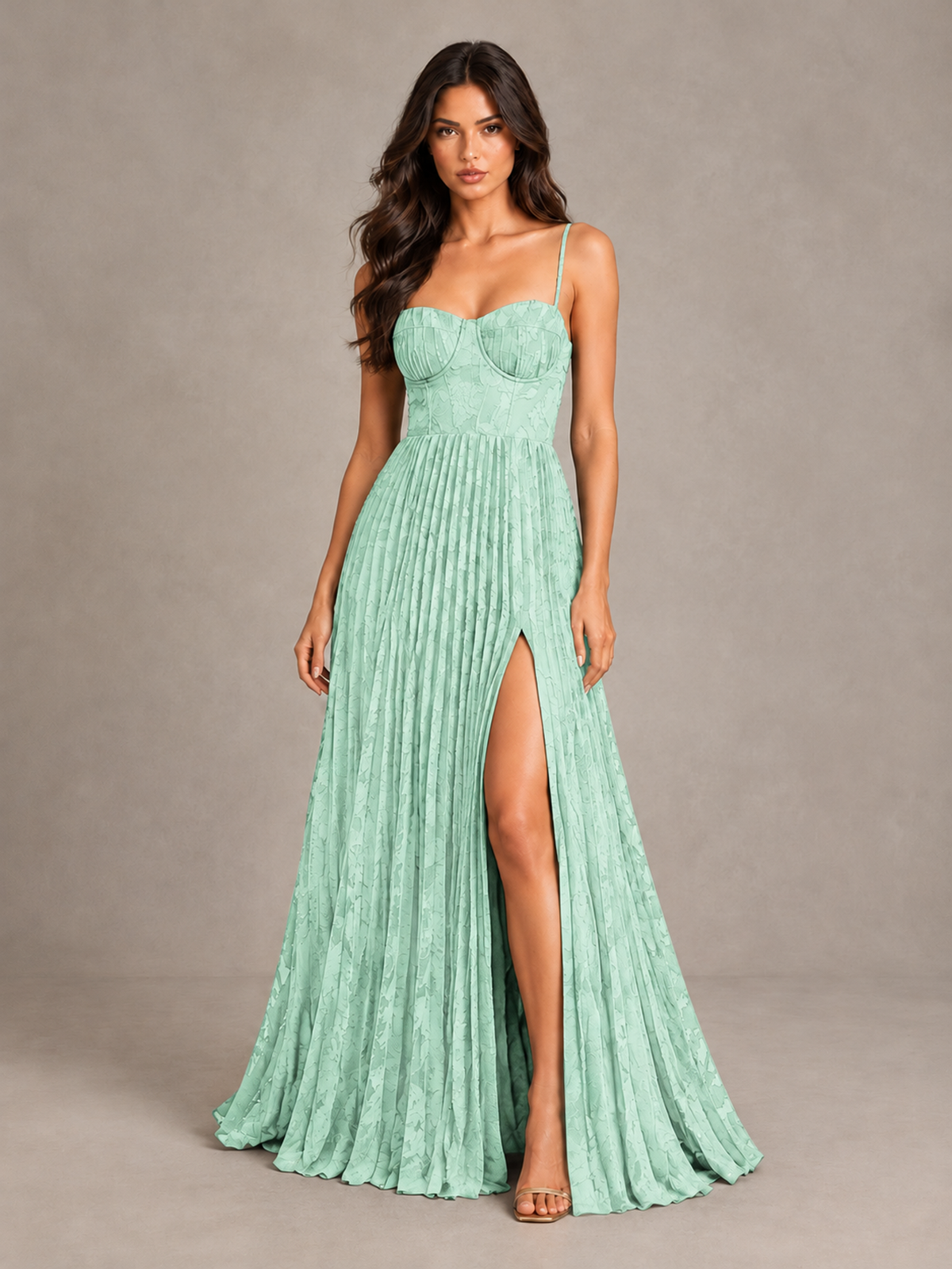 BOLODOO Mint Green Pleated Bridesmaid Dress with Sweetheart Neckline & Slit - Mint Green - Mint Green (1)