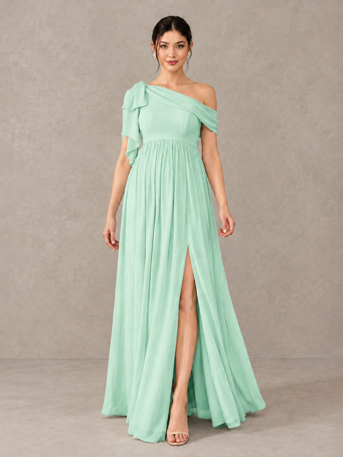 BOLODOO Mint Green One-Shoulder Maternity Bridesmaid Dress with Slit - Mint Green - Mint Green (1)