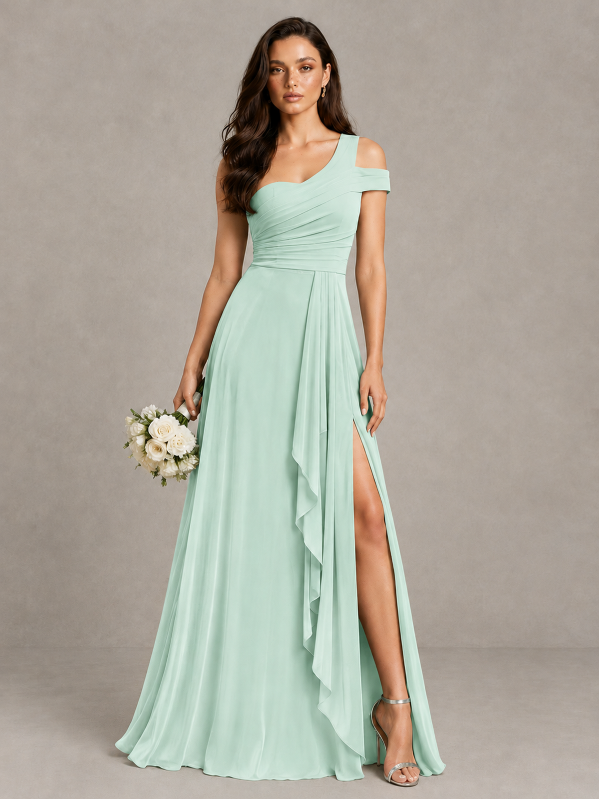 BOLODOO Mint Green One-Shoulder Bridesmaid Dress with Side Slit - Mint Green - Mint_Green (1)