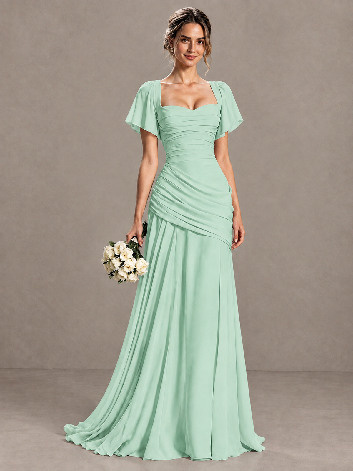 BOLODOO Mint Green Flutter Sleeve Lace-Up Back Maxi Dress - Mint Green - Mint Green (1)