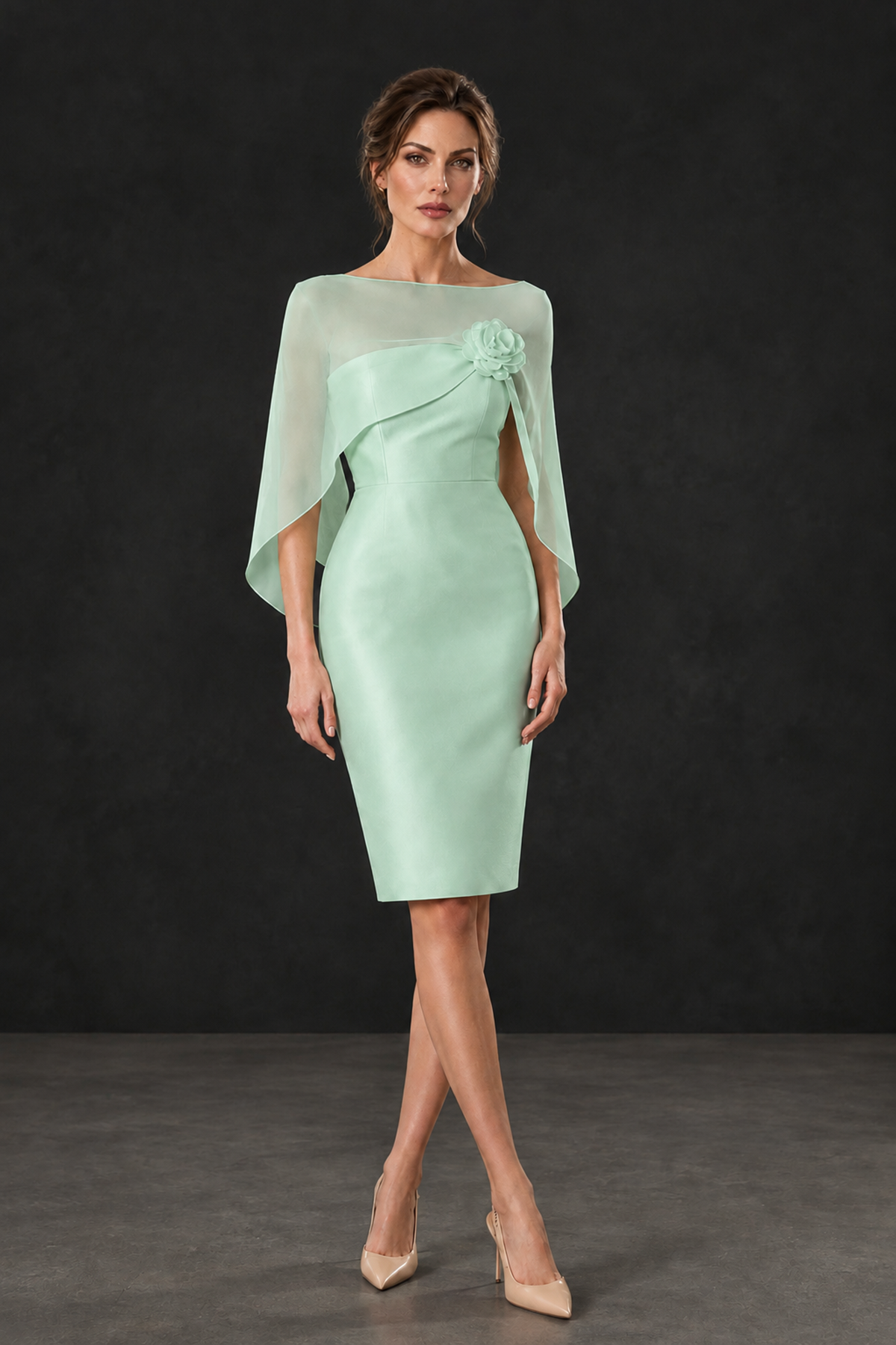 BOLODOO Mint Green Cape Knee-Length Mother of the Bride Dress - Mint Green - Mint Green (1)