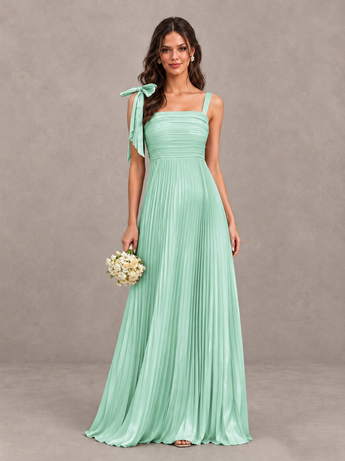 BOLODOO Mint Green Pleated Bow-Strap Bridesmaid Maxi Dress - Mint Green - Mint Green (1)
