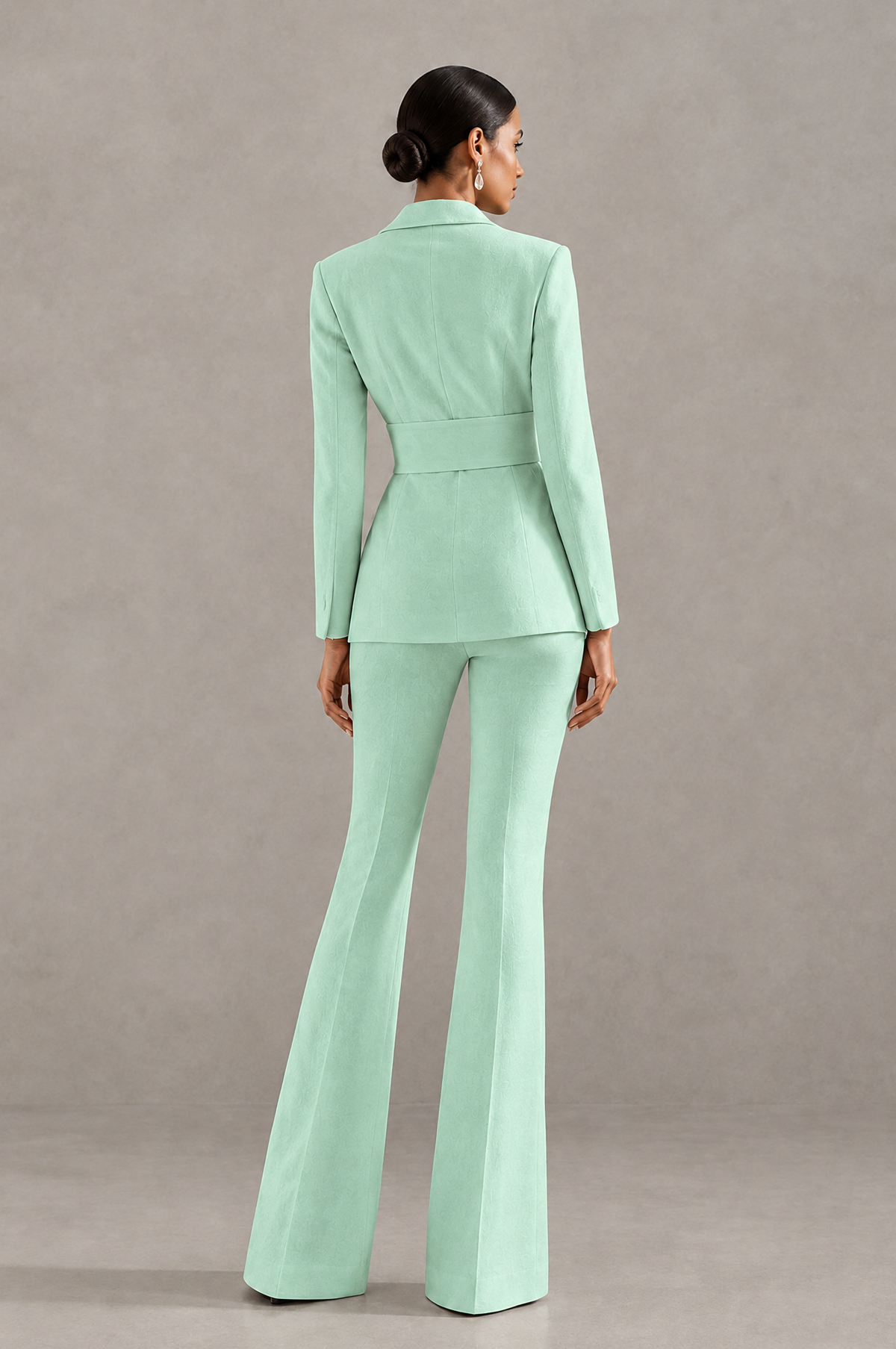 BOLODOO Mint Green Two-Piece Pantsuit with Tailored Blazer & Flared Pants - Mint Green - Mint Green (2)