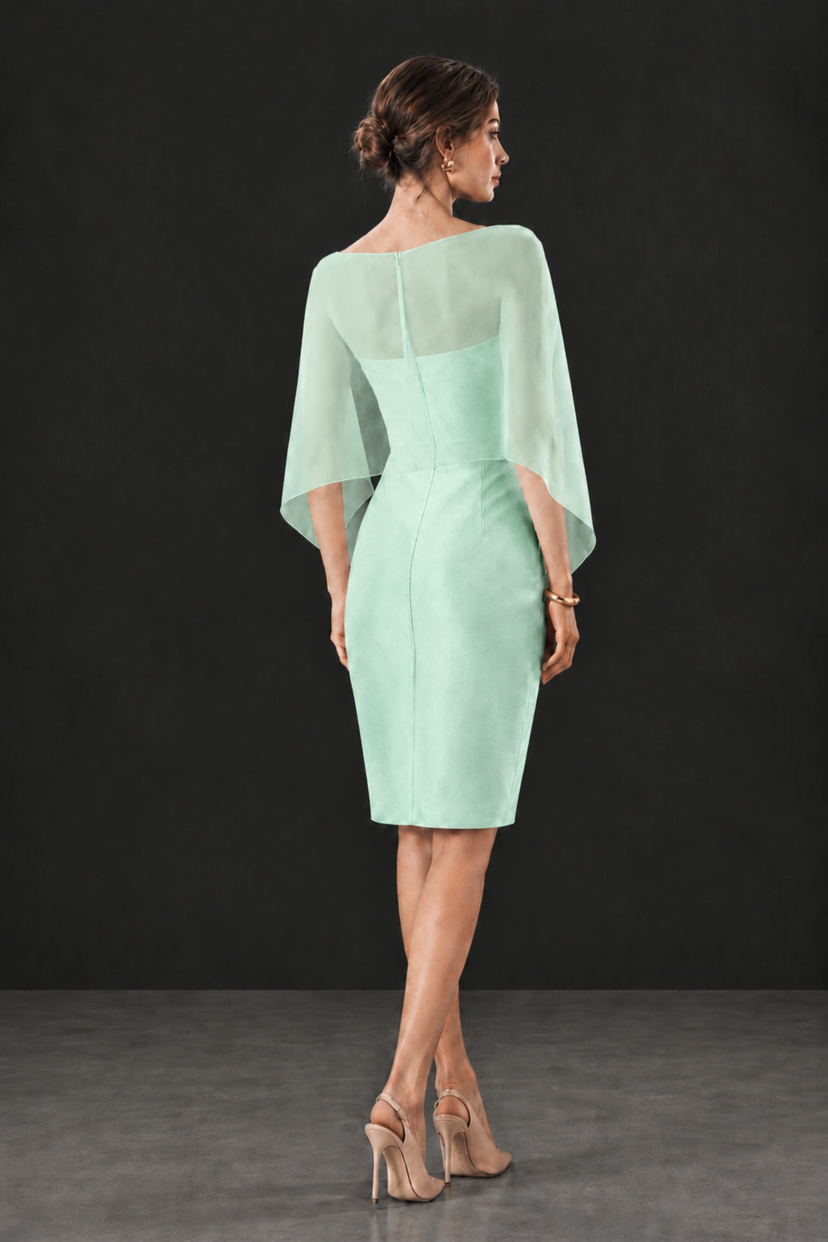 BOLODOO Mint Green Cape Knee-Length Mother of the Bride Dress - Mint Green - Mint Green (2)