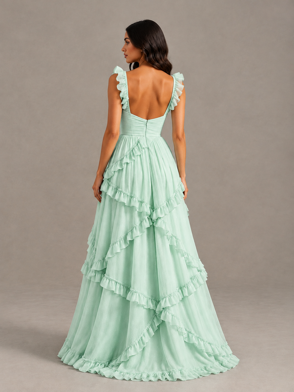 BOLODOO Mint Green Ruffle A-Line Prom Dress with Open Back - Mint Green - Mint Green (2)