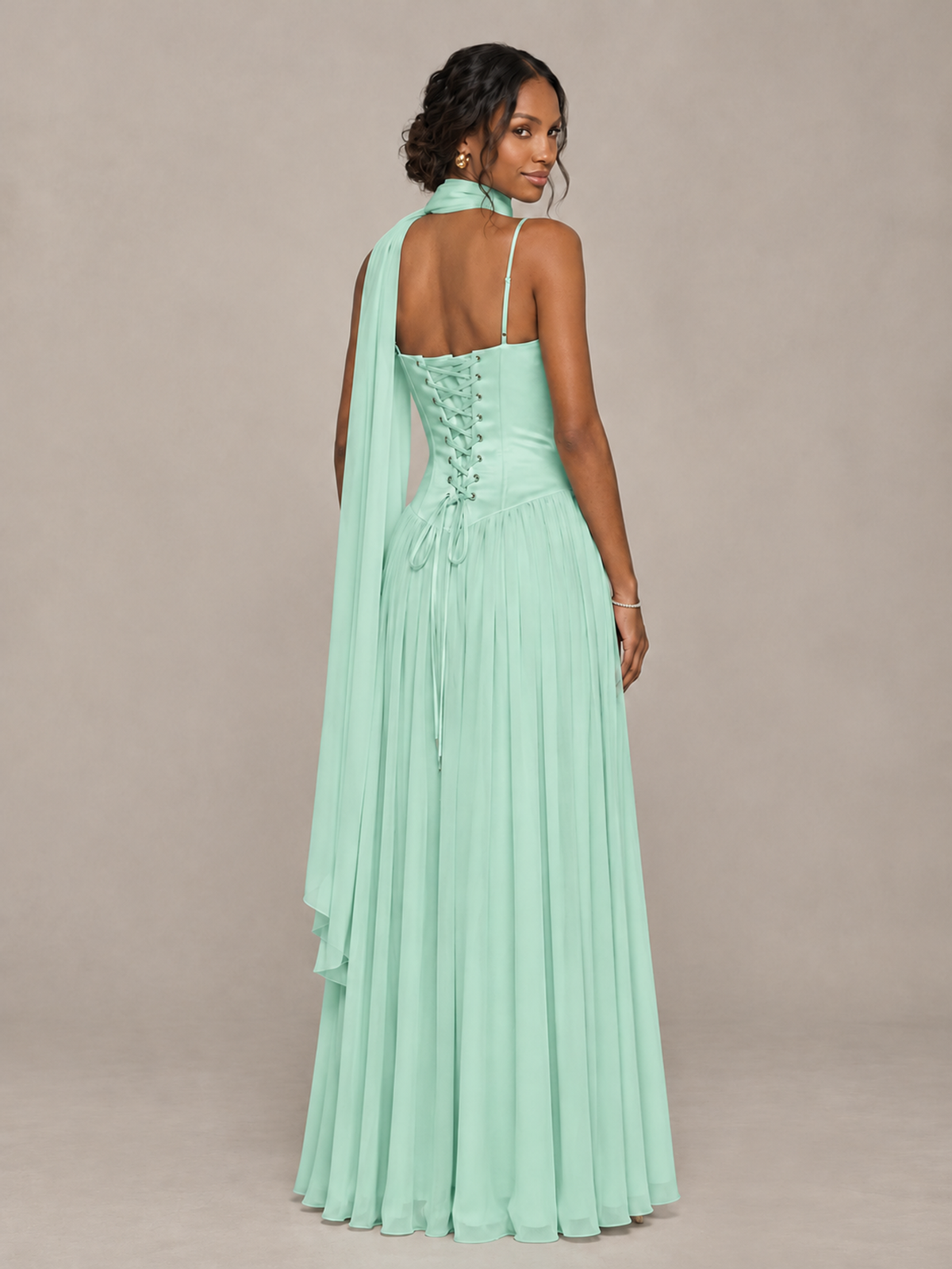 BOLODOO Mint Green Corset Bridesmaid Dress with Scarf - Mint Green - Mint Green (2)