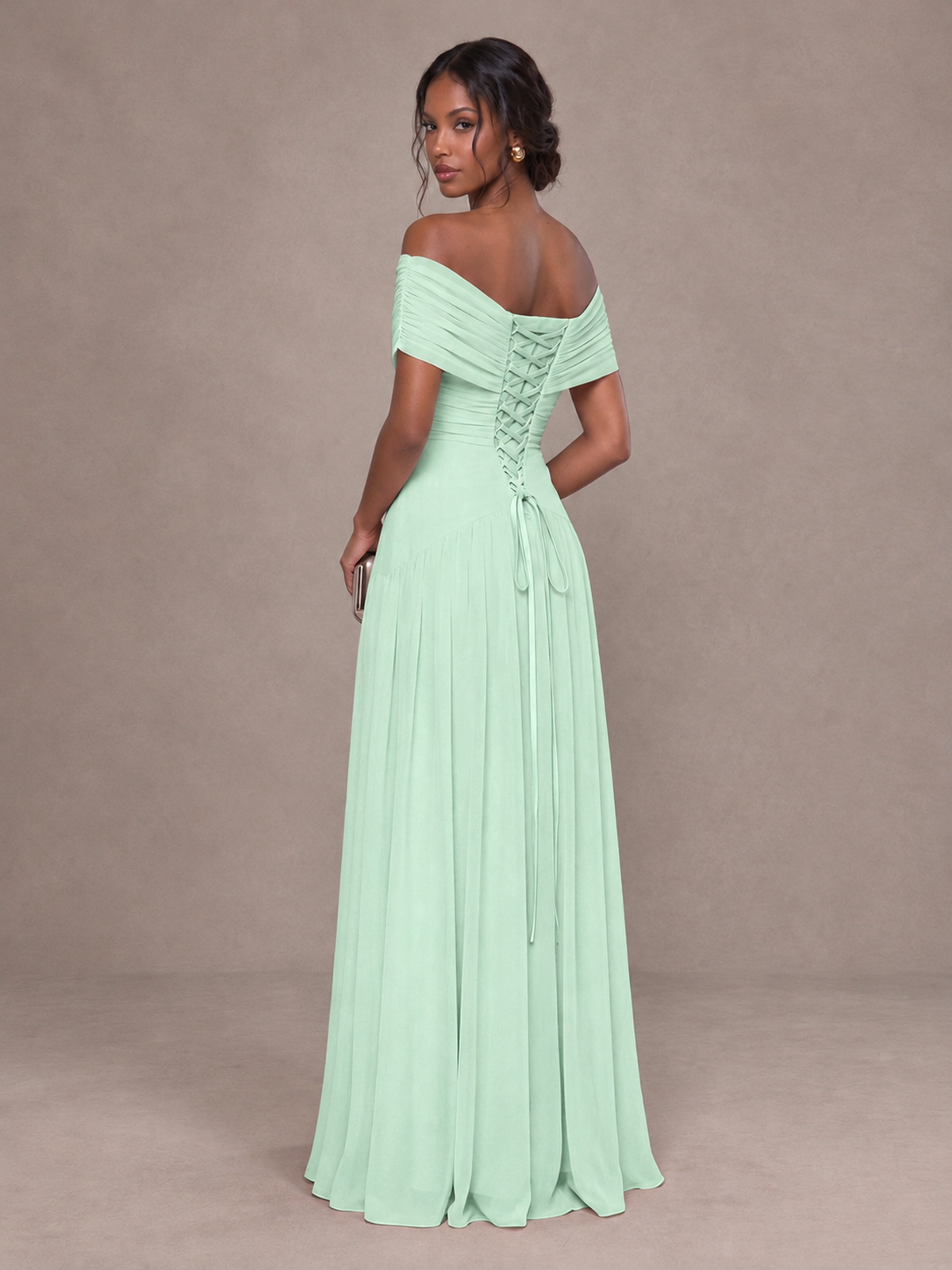 BOLODOO Mint Green Off-Shoulder Ruched A-Line Bridesmaid Dress - Mint Green - Mint Green (2)