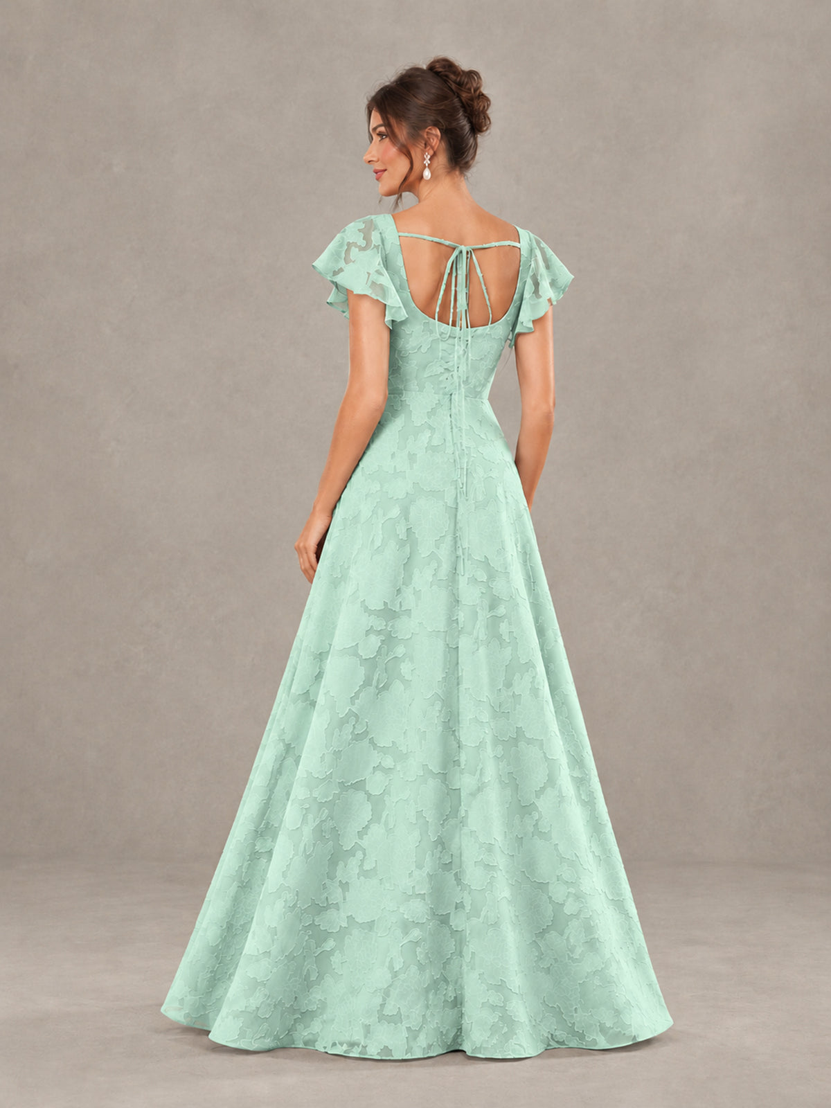 BOLODOO Mint Green Floral Flutter Sleeve Bridesmaid Dress with Slit - Mint Green - Mint Green (2)