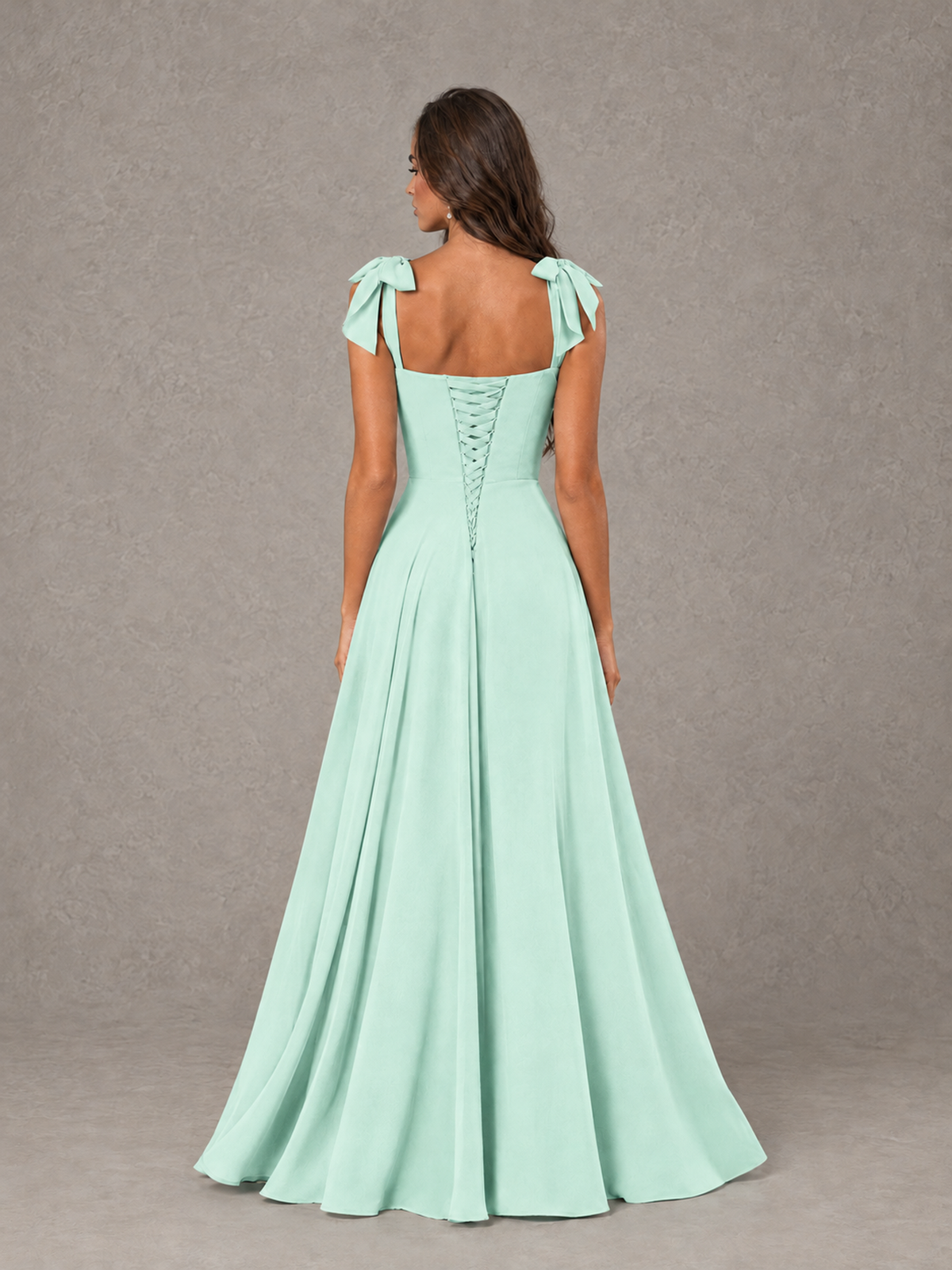 BOLODOO Mint Green Bow-Strap Bridesmaid Dress with Ruffle Slit - Mint Green - Mint Green (2)