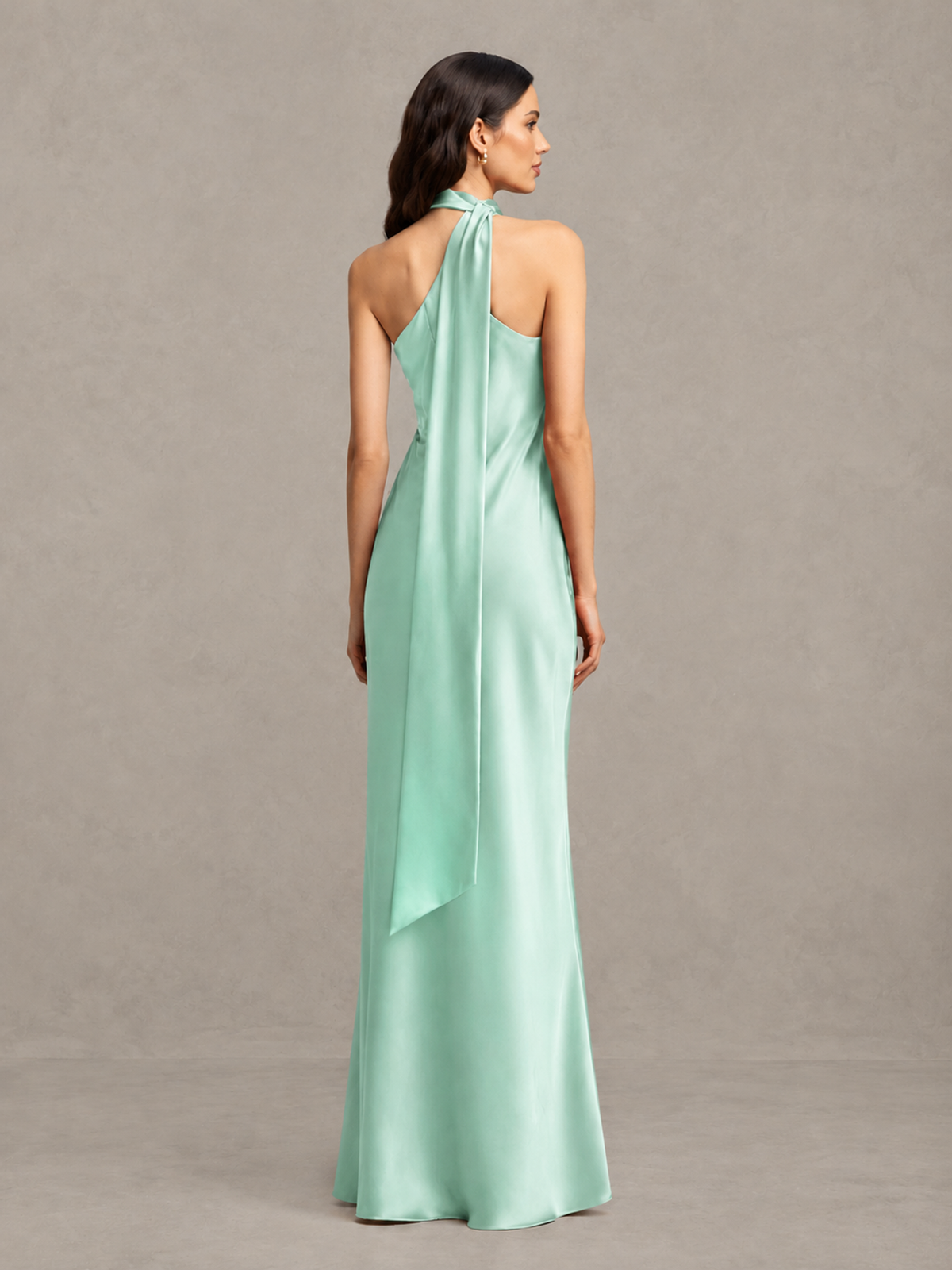 BOLODOO Mint Green Satin One-Shoulder Bridesmaid Dress with Open Back - Mint Green - Mint Green (2)