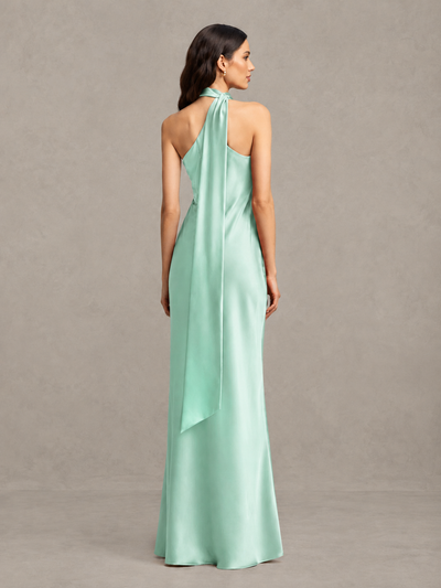 BOLODOO Mint Green Satin One-Shoulder Bridesmaid Dress with Open Back - Mint Green - Mint Green (2)