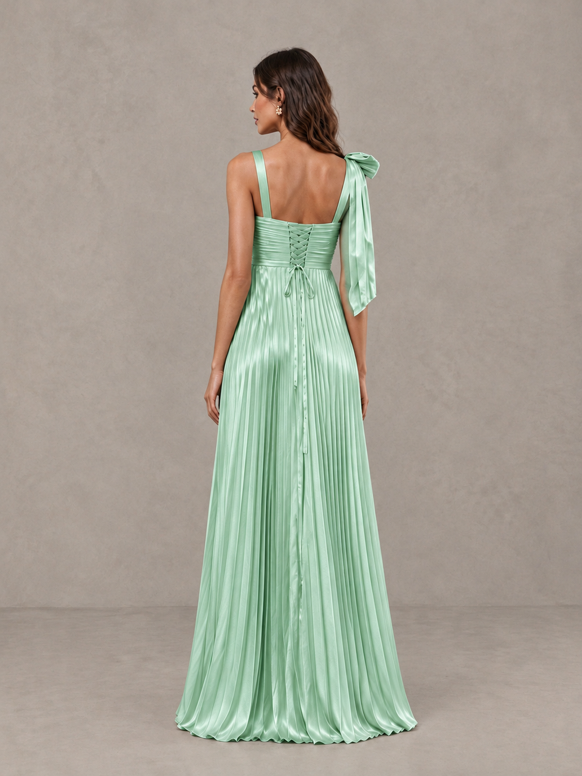 BOLODOO Mint Green Pleated Bow-Strap Bridesmaid Maxi Dress - Mint Green - Mint Green (2)