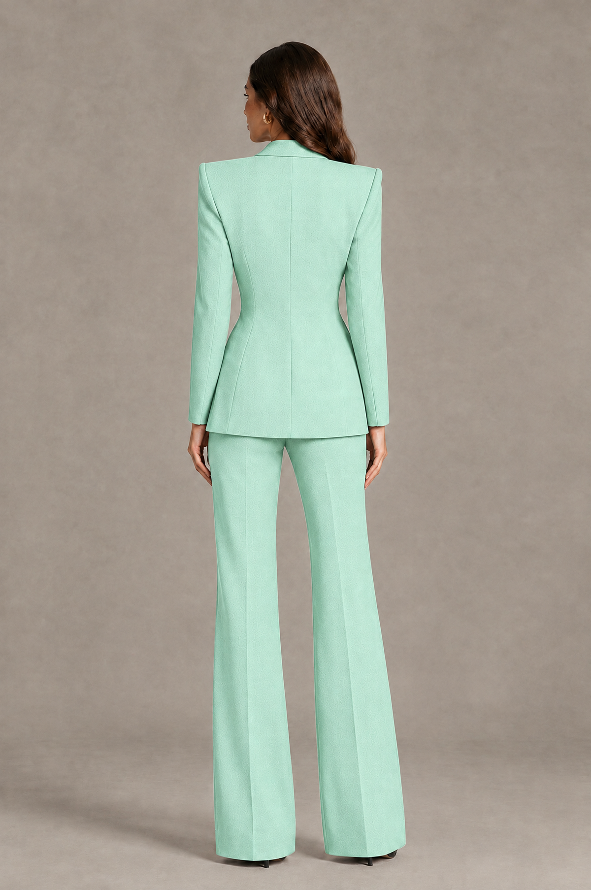 BOLODOO Mint Green Long Sleeve Wrap Blazer Pantsuit with Wide-Leg Trousers - Mint Green - Mint Green (2)