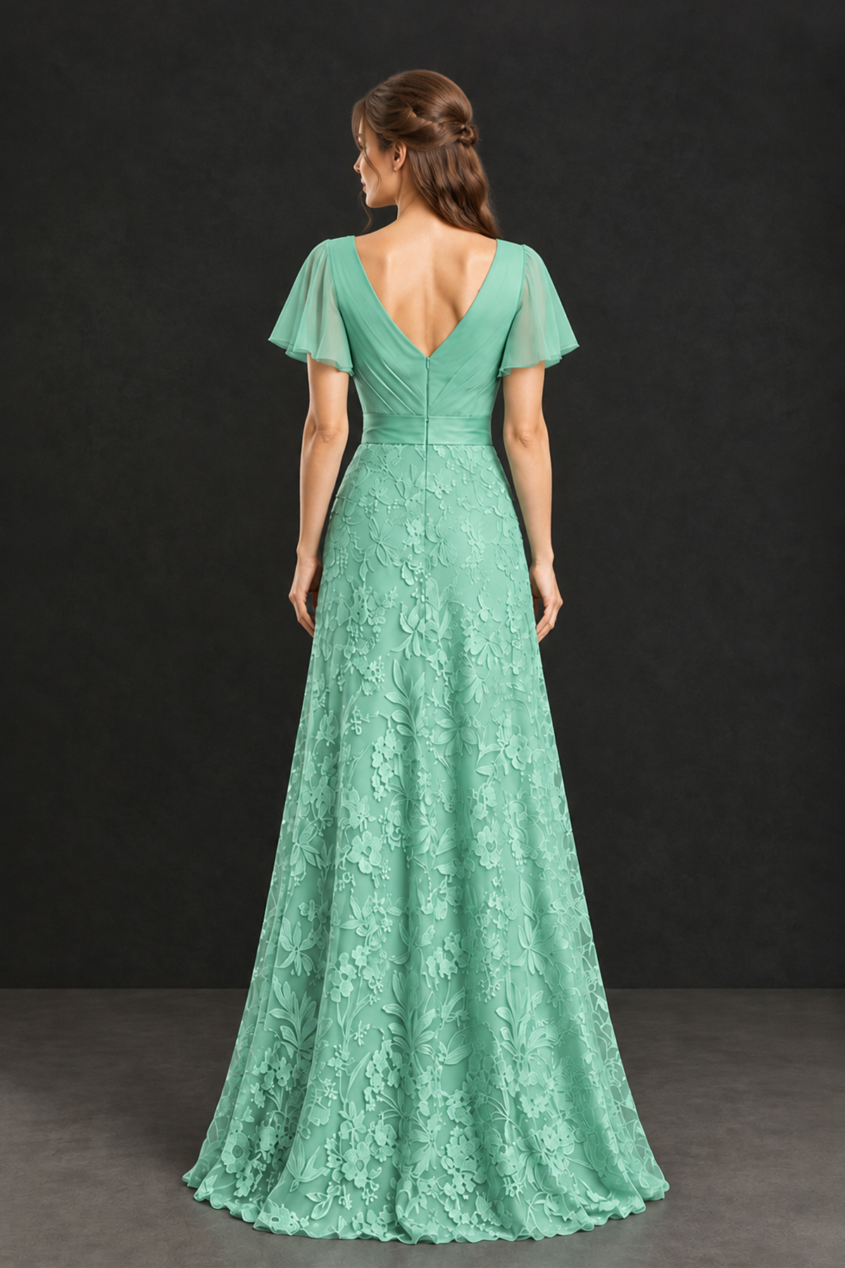 BOLODOO Mint Green Flutter Sleeve Lace Mother of the Bride Dress - Mint Green