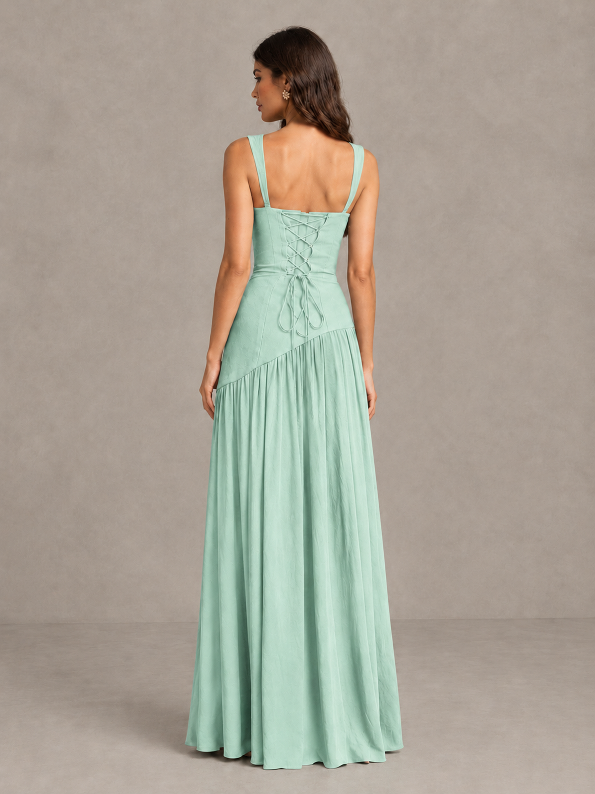 BOLODOO Mint Green Brown Scarf Bridesmaid Dress with Lace-Up Back - Mint Green - Mint Green (2)