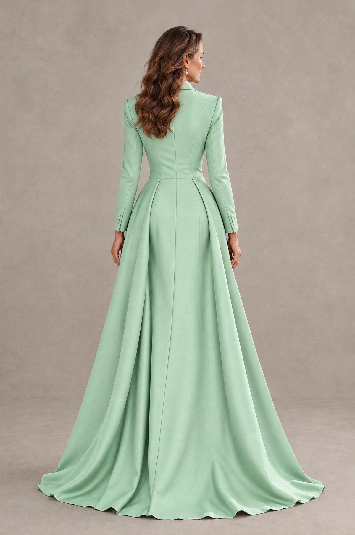 BOLODOO Mint Green Long Sleeve Lace Blazer Gown with High Slit - Mint Green - Mint Green (2)