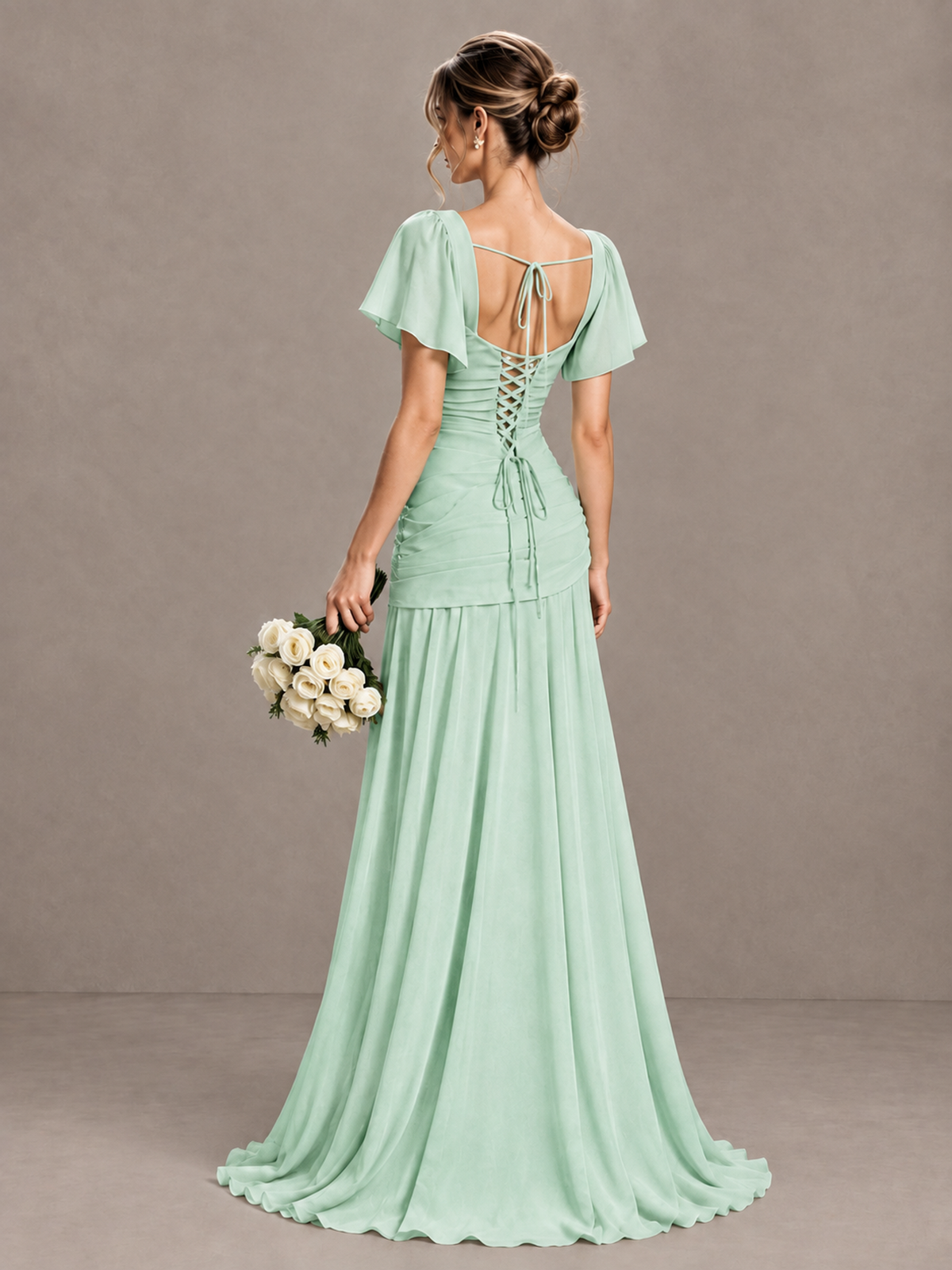 BOLODOO Mint Green Flutter Sleeve Lace-Up Back Maxi Dress - Mint Green - Mint Green (2)