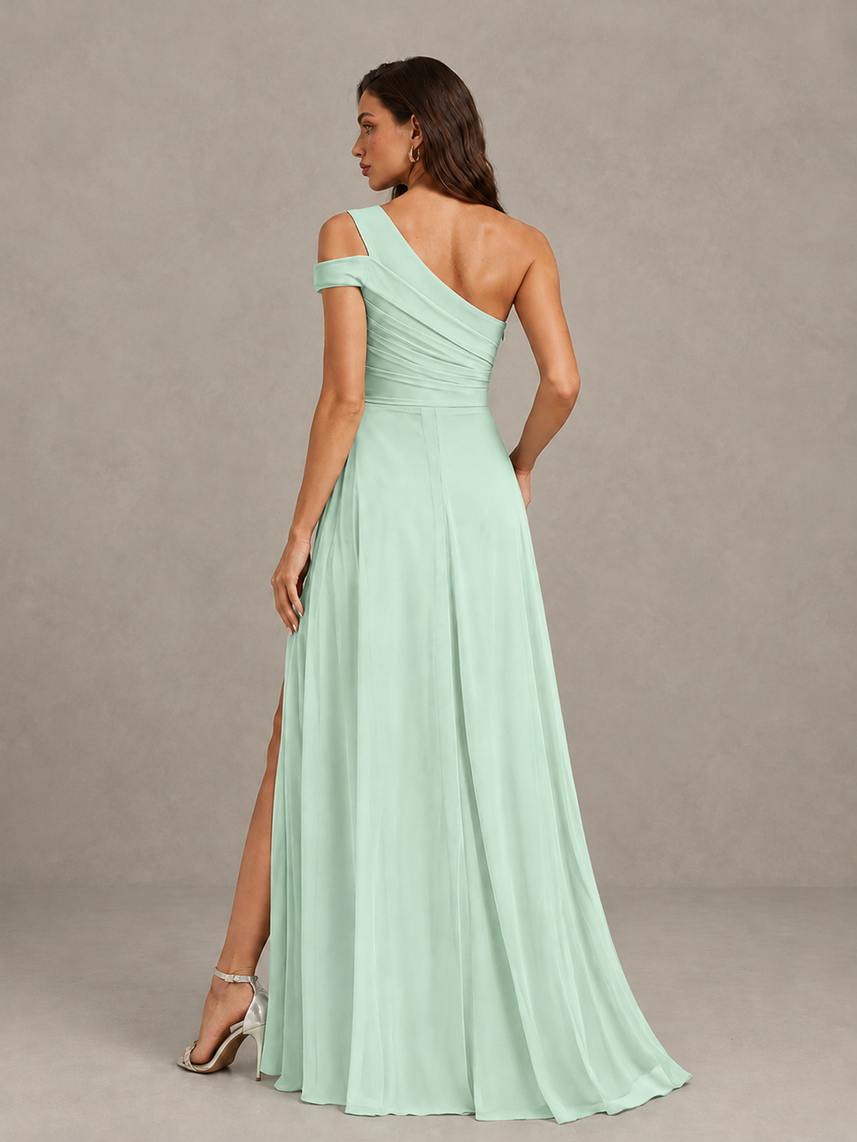BOLODOO Mint Green One-Shoulder Bridesmaid Dress with Side Slit - Mint Green - Mint_Green (2)