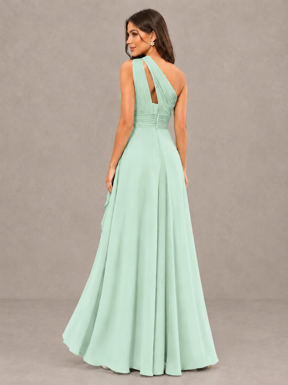 BOLODOO Mint Green One-Shoulder Ruffle Bridesmaid Dress with Slit - Mint Green - Mint Green (2)