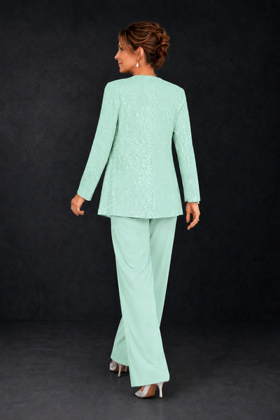 BOLODOO Mint Green Sequin Lace 3-Piece Pant Suit with Long Sleeve Jacket - Mint Green - Mint Green (2)