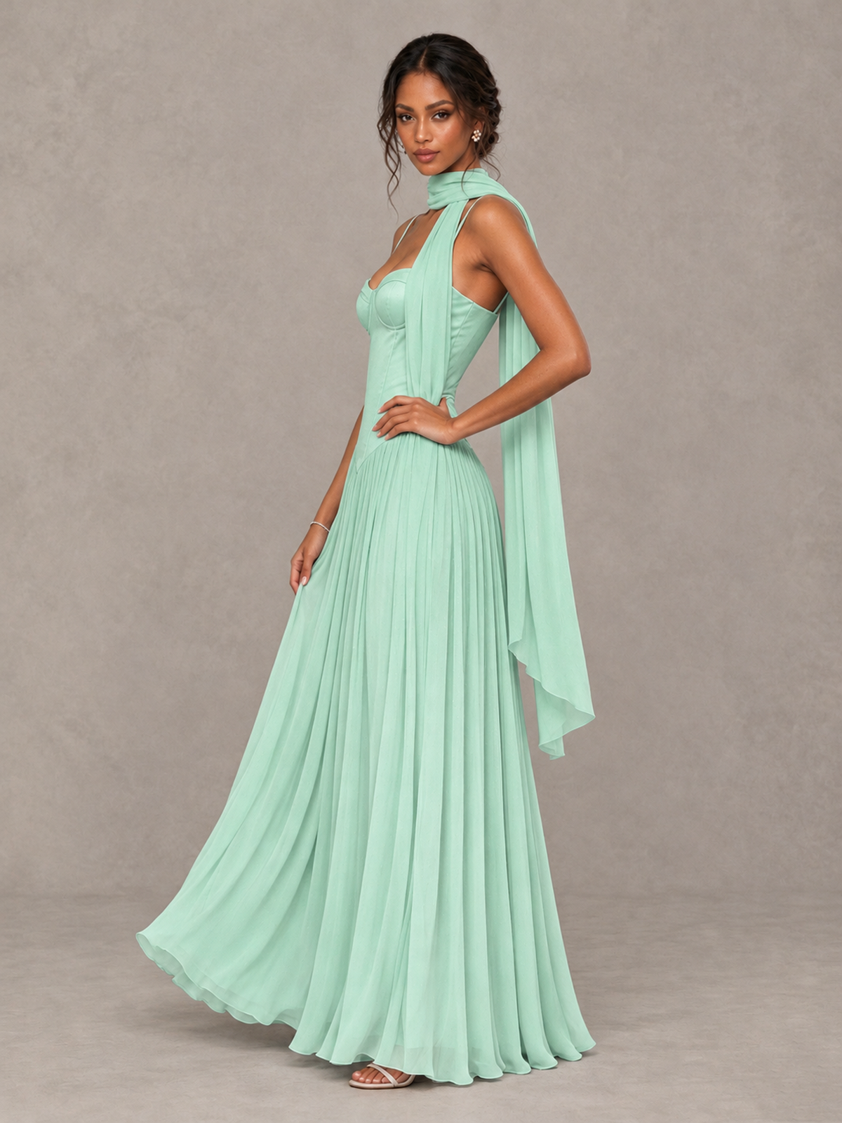 BOLODOO Mint Green Corset Bridesmaid Dress with Scarf - Mint Green - Mint Green (3)