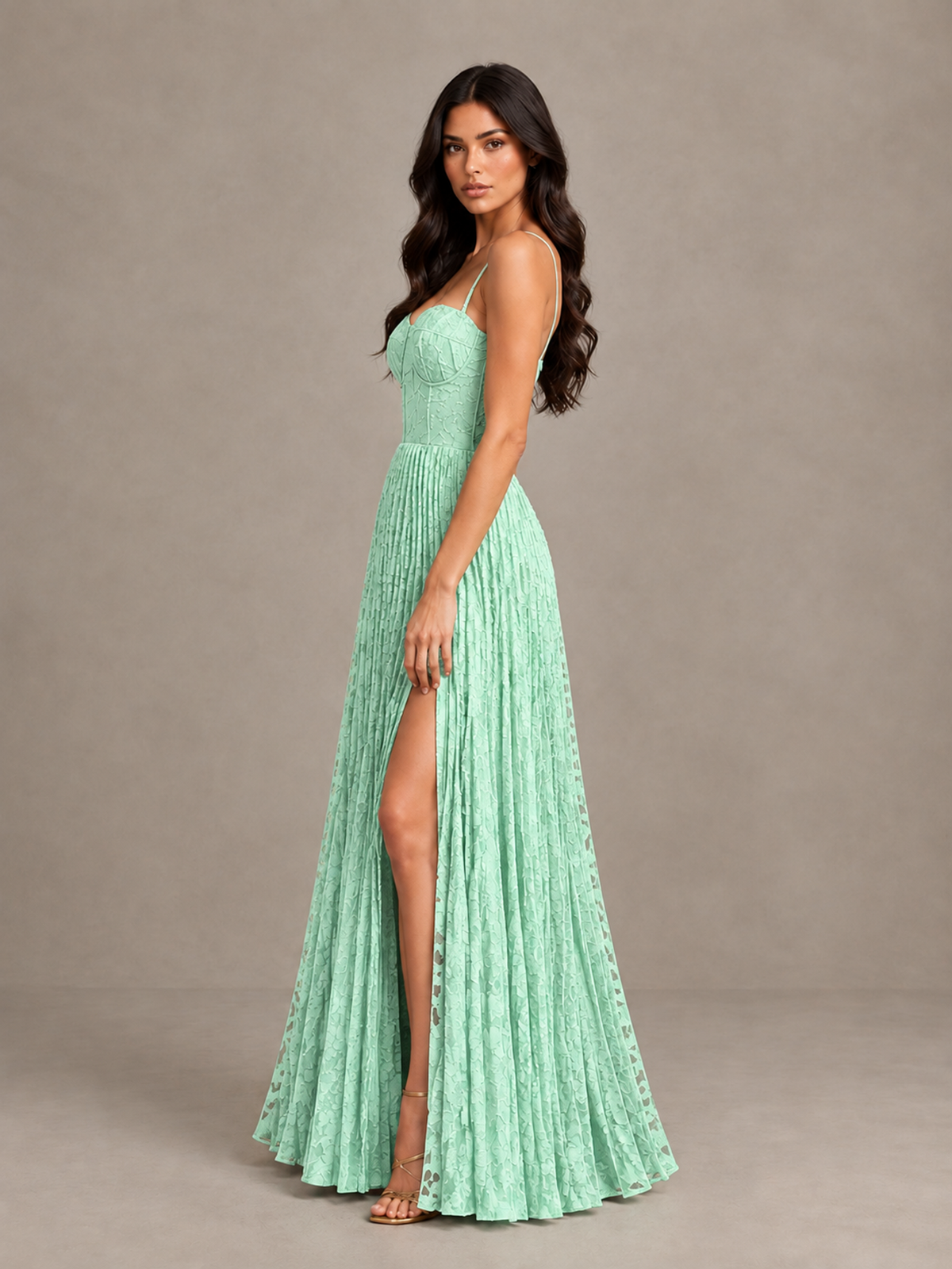 BOLODOO Mint Green Pleated Bridesmaid Dress with Sweetheart Neckline & Slit - Mint Green - Mint Green (3)