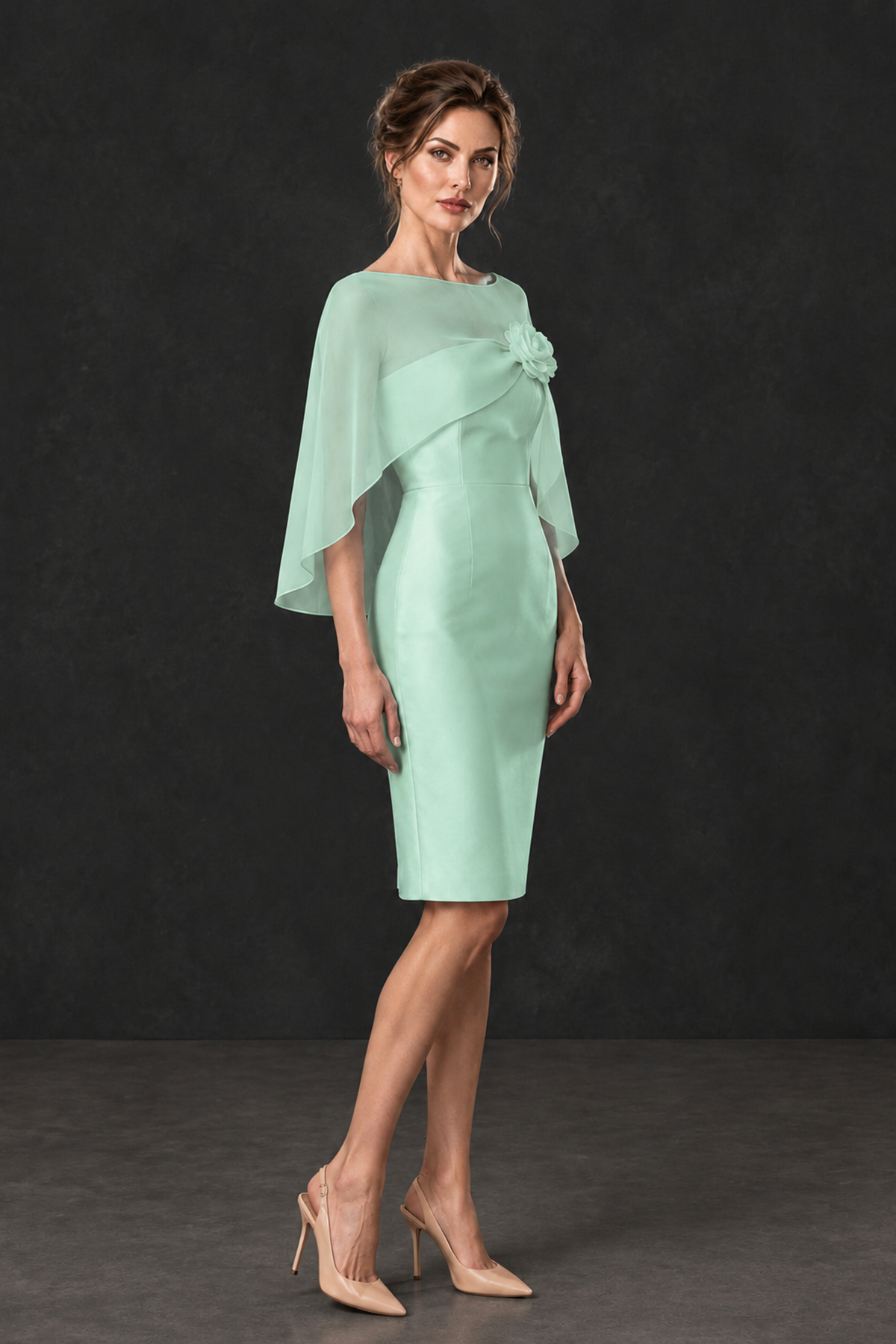 BOLODOO Mint Green Cape Knee-Length Mother of the Bride Dress - Mint Green - Mint Green (3)