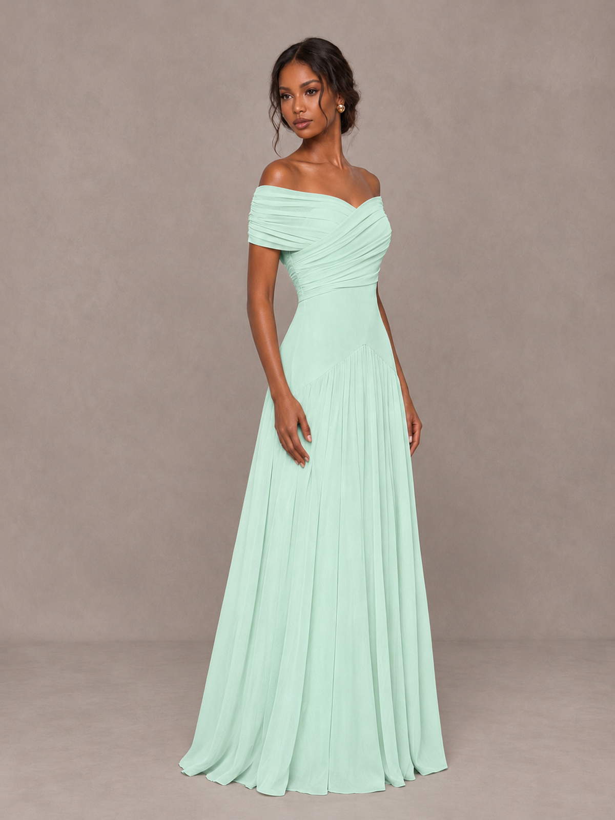 BOLODOO Mint Green Off-Shoulder Ruched A-Line Bridesmaid Dress - Mint Green - Mint Green (3)