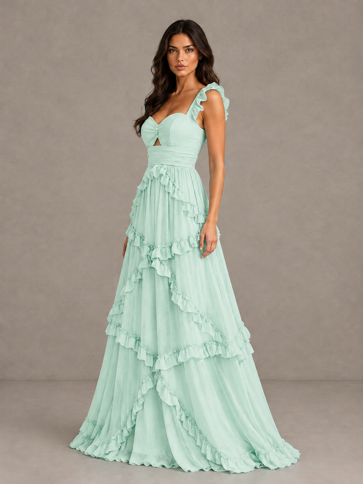 BOLODOO Mint Green Ruffle A-Line Prom Dress with Open Back - Mint Green - Mint Green (3)