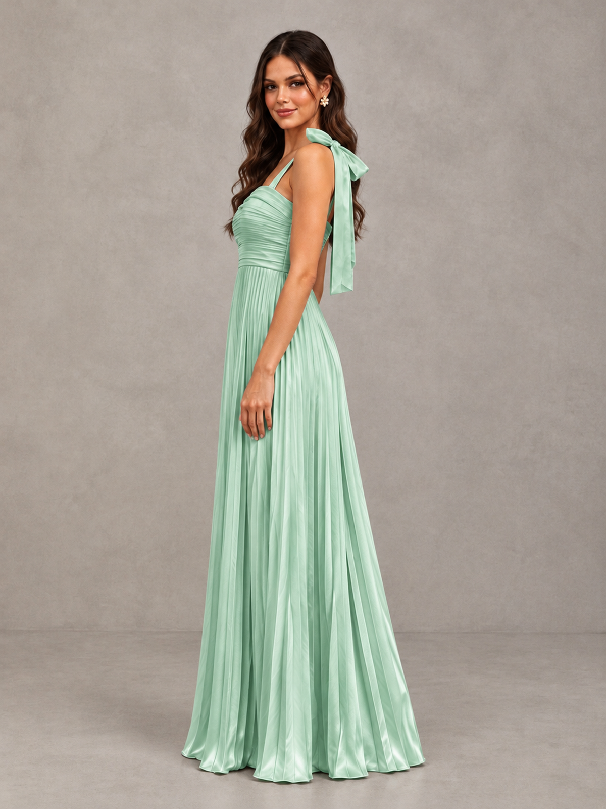 BOLODOO Mint Green Pleated Bow-Strap Bridesmaid Maxi Dress - Mint Green - Mint Green (3)