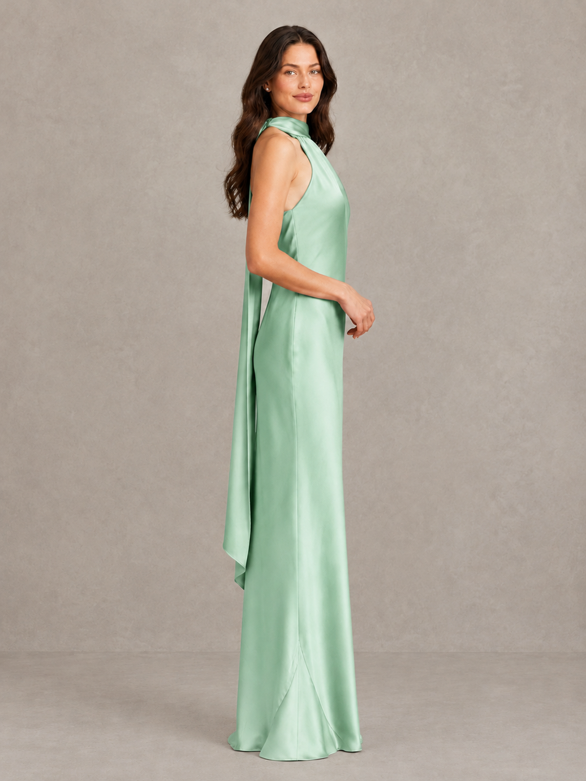 BOLODOO Mint Green Satin One-Shoulder Bridesmaid Dress with Open Back - Mint Green - Mint Green (3)