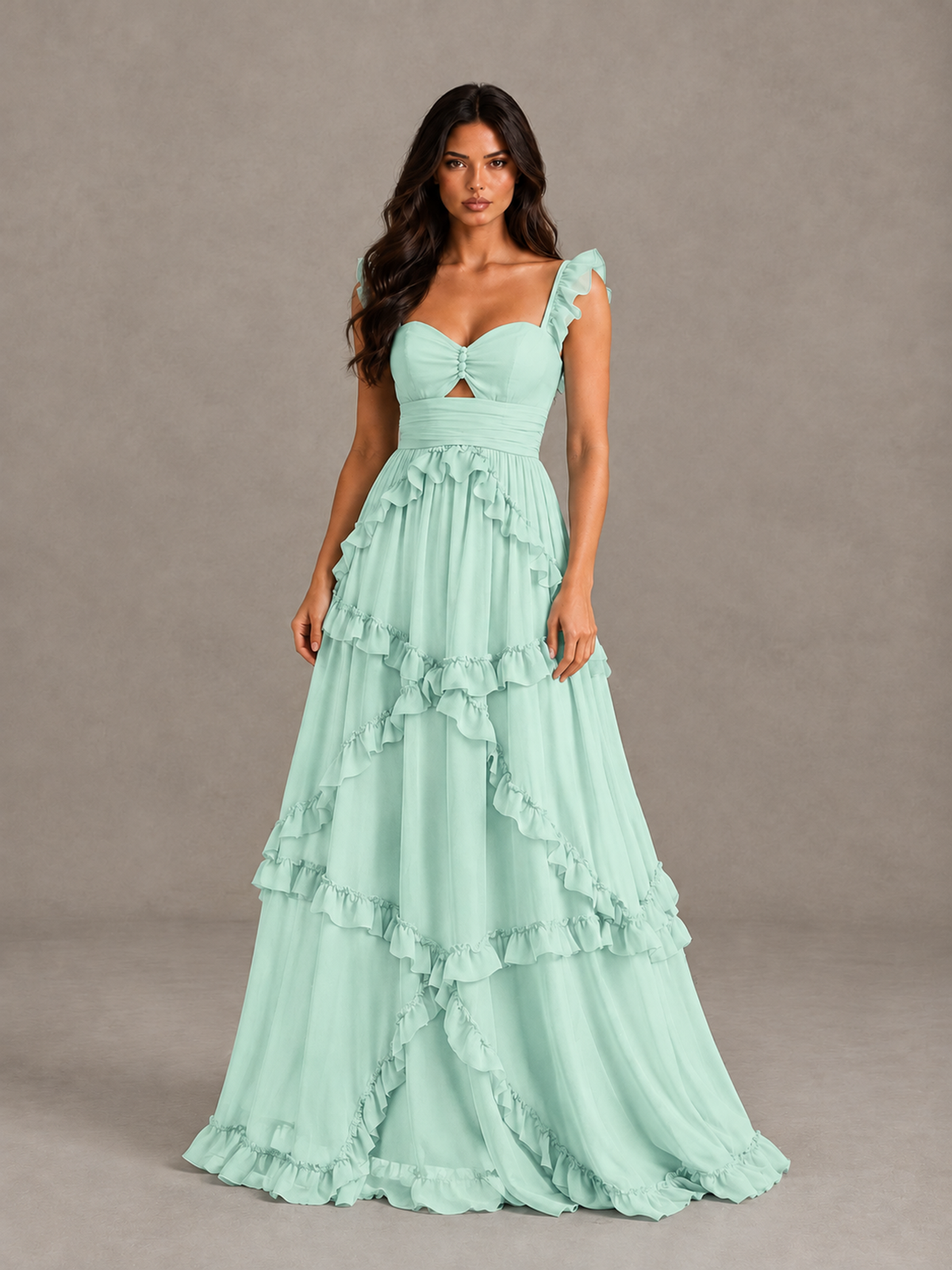 BOLODOO Mint Green Ruffle A-Line Prom Dress with Open Back - Mint Green - Mint Green (4)