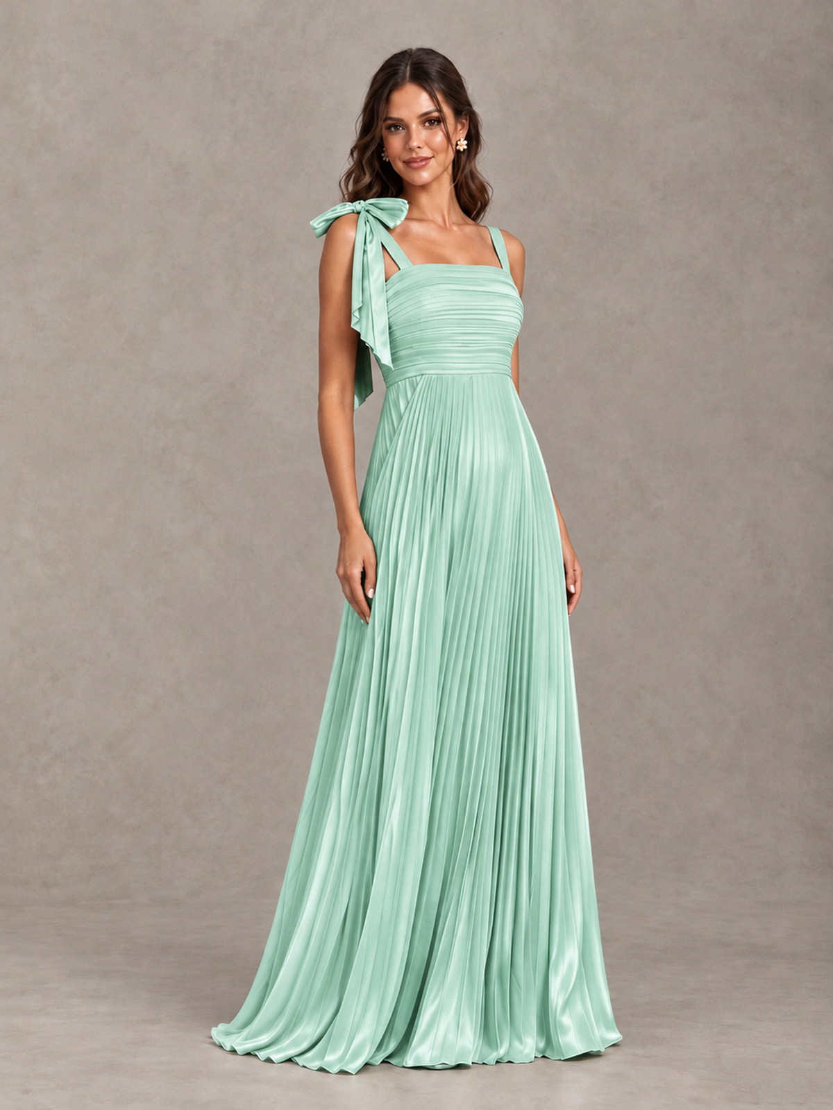 BOLODOO Mint Green Pleated Bow-Strap Bridesmaid Maxi Dress - Mint Green - Mint Green (4)