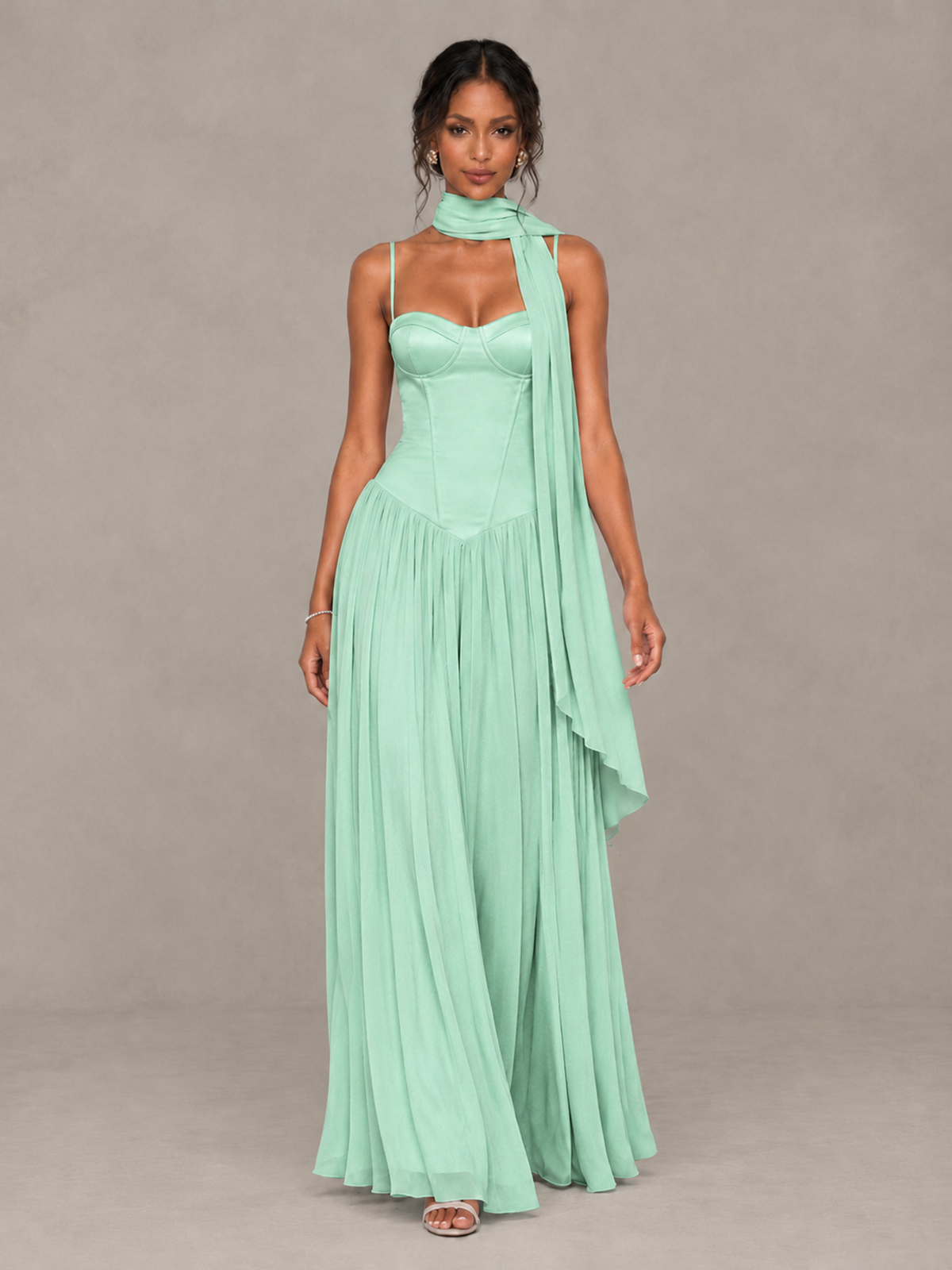 BOLODOO Mint Green Corset Bridesmaid Dress with Scarf - Mint Green - Mint Green (4)