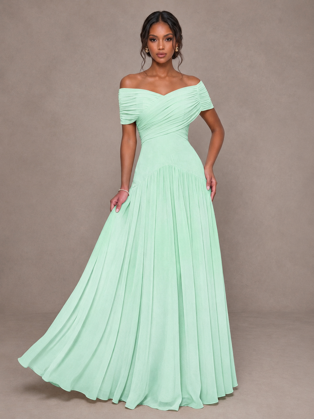 BOLODOO Mint Green Off-Shoulder Ruched A-Line Bridesmaid Dress - Mint Green - Mint Green (4)