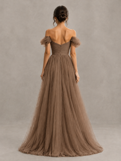 BOLODOO Mocha Off-the-Shoulder Ruffle Sleeve A-Line Bridesmaid Dress - Mocha - Mocha (2)