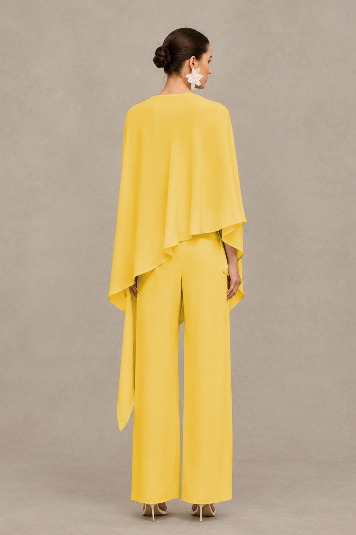 BOLODOO Mustard Yellow Cape Sleeve Wide-Leg Formal Pantsuit - Mustard Yellow - Mustard Yellow_02