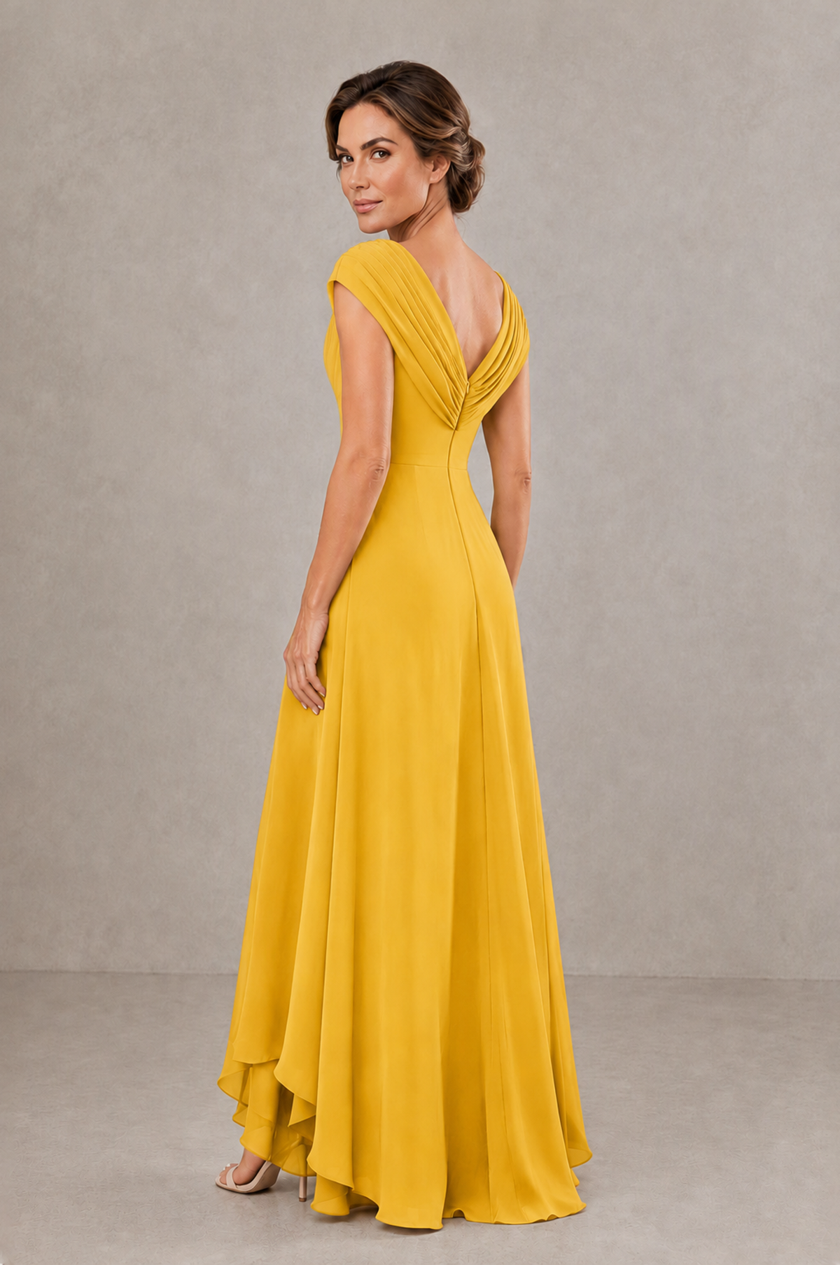 BOLODOO Mustard Yellow V-Neck High-Low Mother of the Bride Dress - Mustard Yellow - Mustard Yellow_02