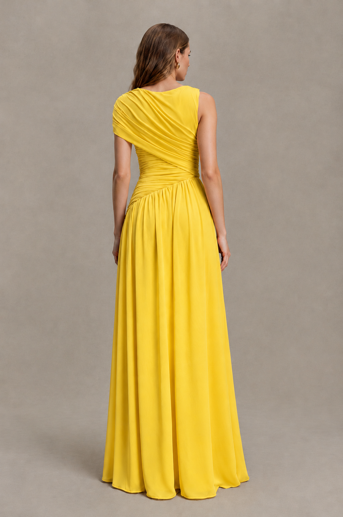 BOLODOO Mustard Yellow One-Shoulder Ruched Floor-Length Bridesmaid Dress - Mustard Yellow - Mustard Yellow_02