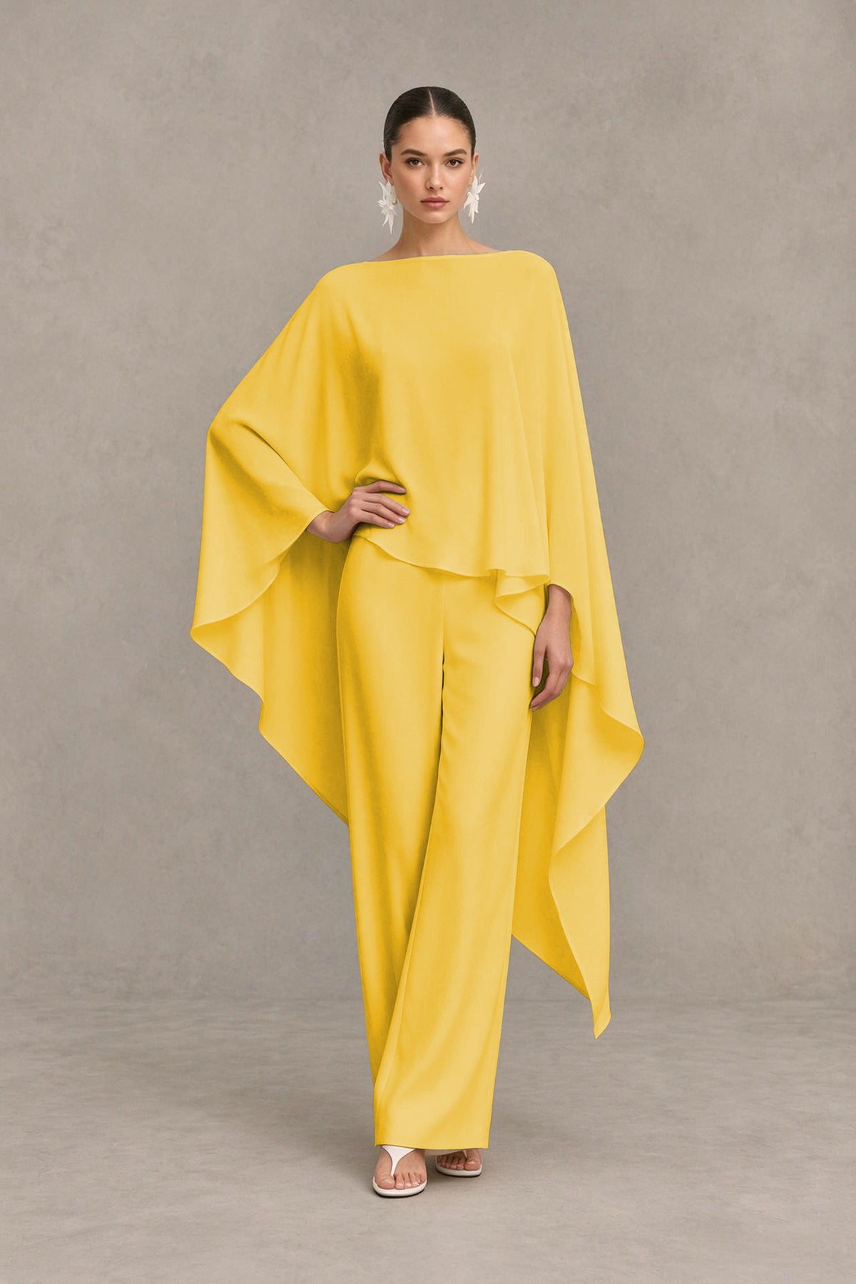 BOLODOO Mustard Yellow Cape Sleeve Wide-Leg Formal Pantsuit - Mustard Yellow - Mustard Yellow_03