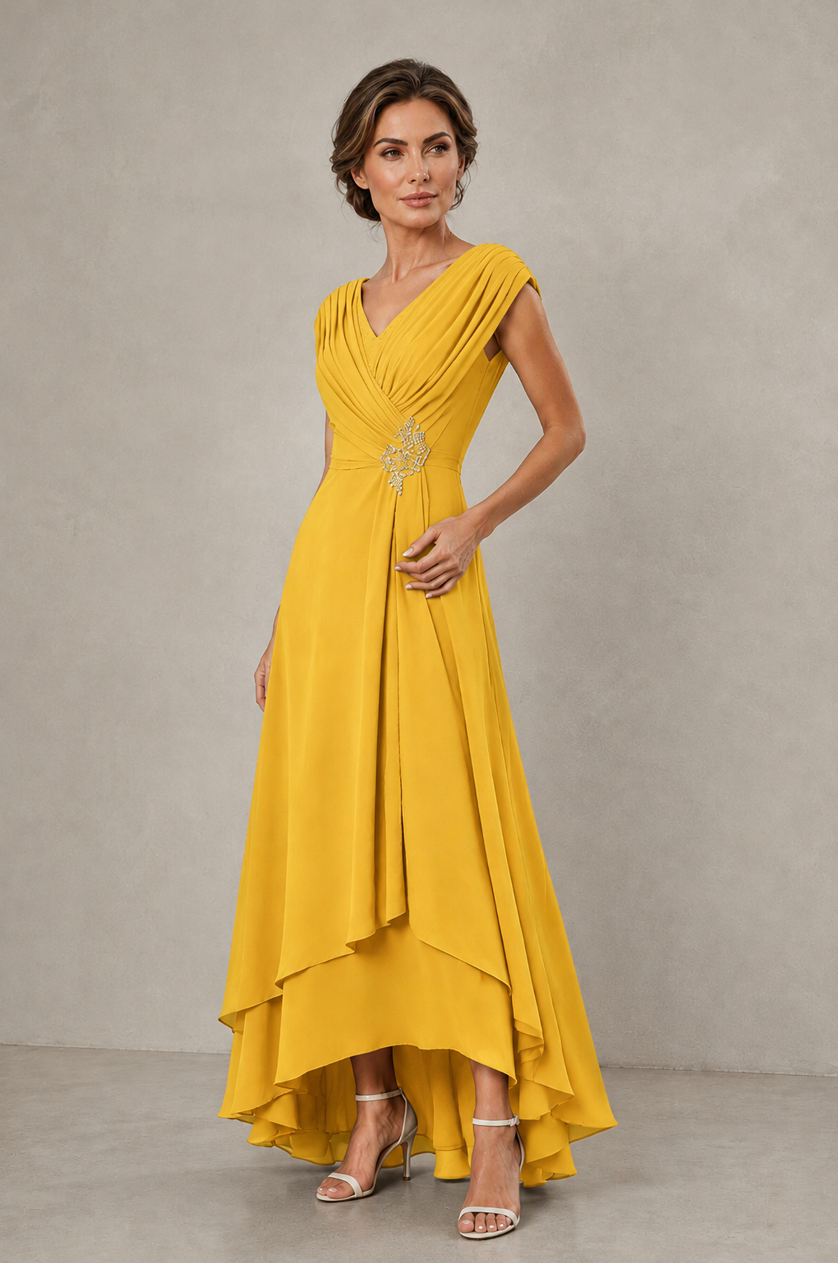 BOLODOO Mustard Yellow V-Neck High-Low Mother of the Bride Dress - Mustard Yellow - Mustard Yellow_03