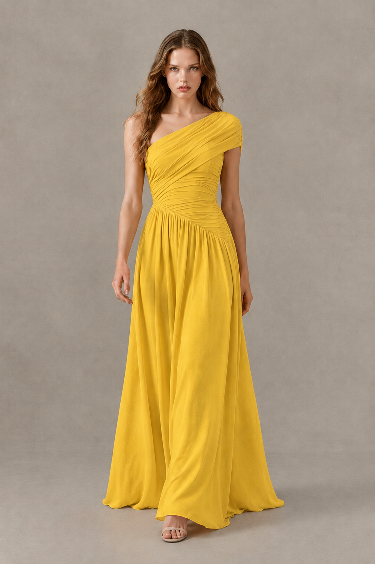 BOLODOO Mustard Yellow One-Shoulder Ruched Floor-Length Bridesmaid Dress - Mustard Yellow - Mustard Yellow_03