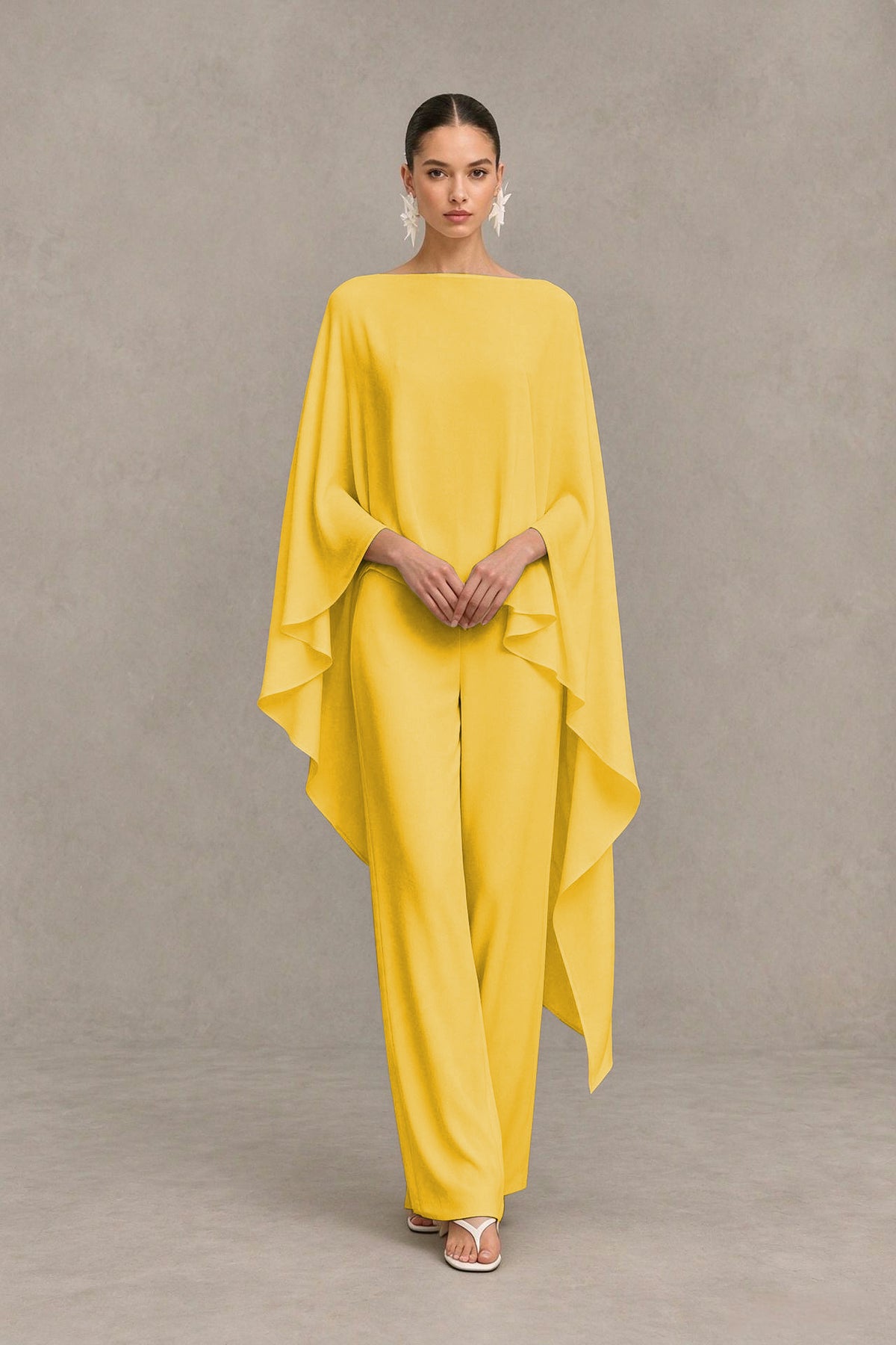 BOLODOO Mustard Yellow Cape Sleeve Wide-Leg Formal Pantsuit - Mustard Yellow - Mustard Yellow_04