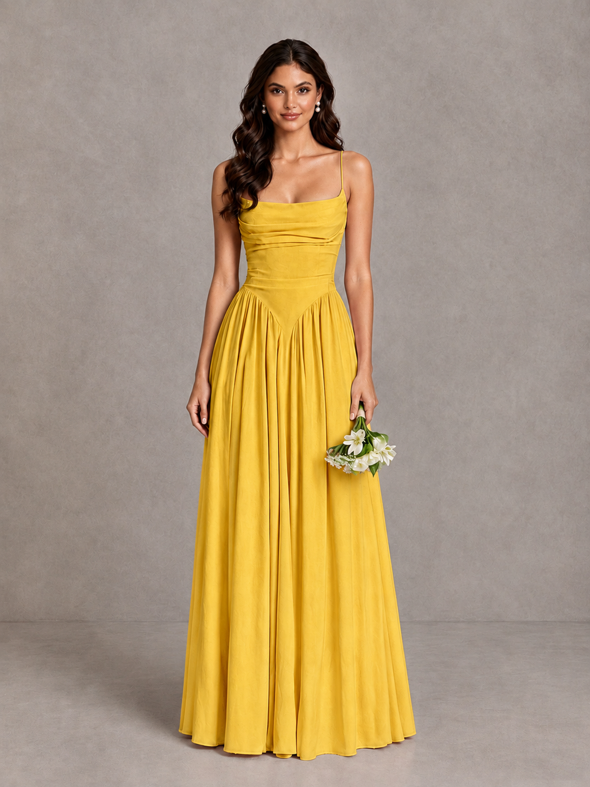BOLODOO Mustard Yellow Lace-Up Back A-Line Bridesmaid Dress - Mustard Yellow - Mustard Yellow_1